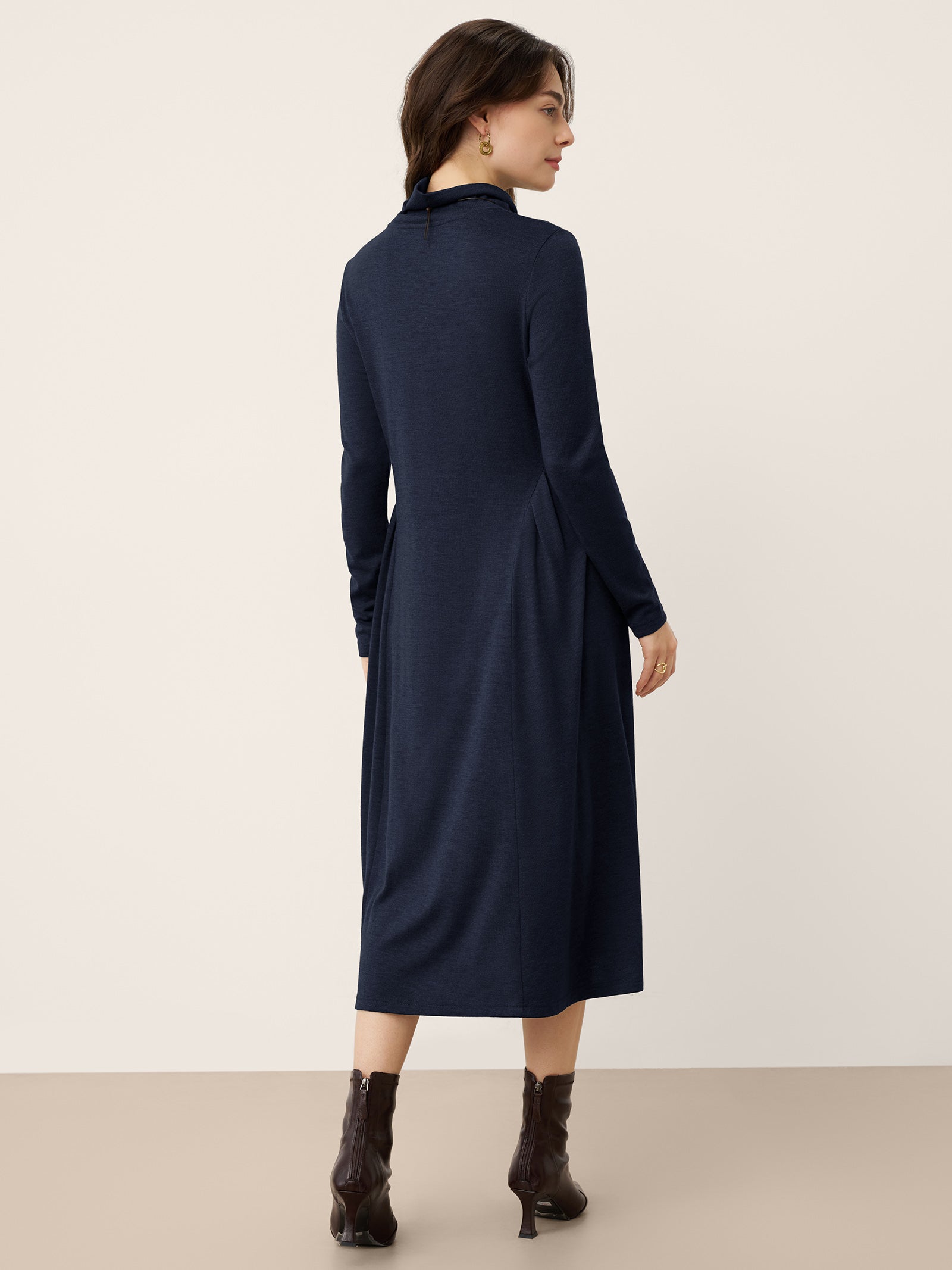 Wool Sculpted Pleats Turtleneck Midi Dress BRIAR