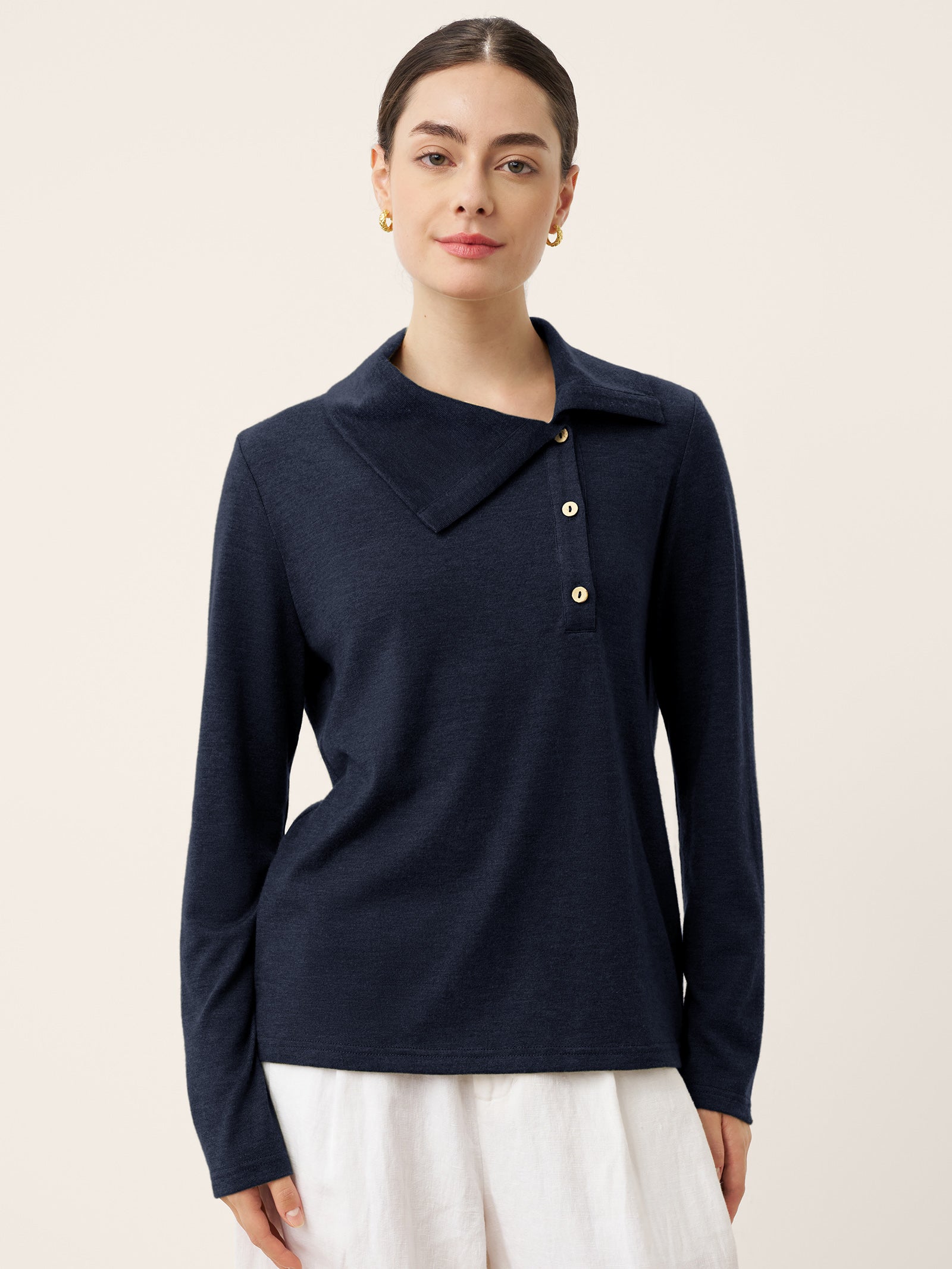 Wool Asymmetric Lapel Fruit Button Decor Top YSABEL by LINTICO