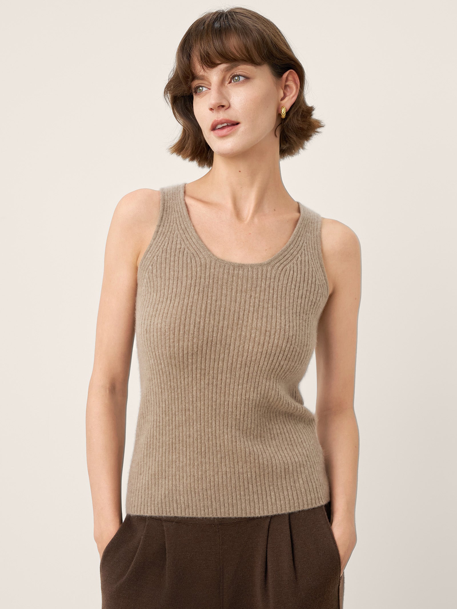 100% Mongolian Cashmere Versatile Crew Neck Tank Top VIVIANA by LINTICO