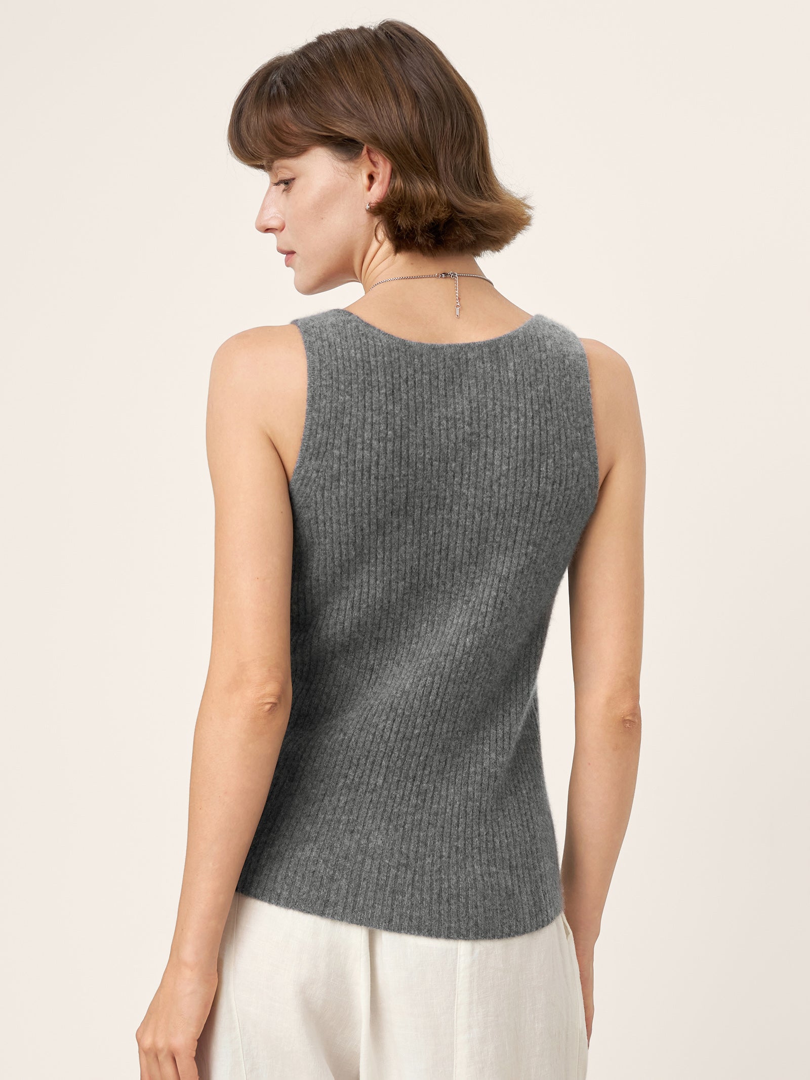 100% Mongolian Cashmere Versatile Crew Neck Tank Top VIVIANA by LINTICO