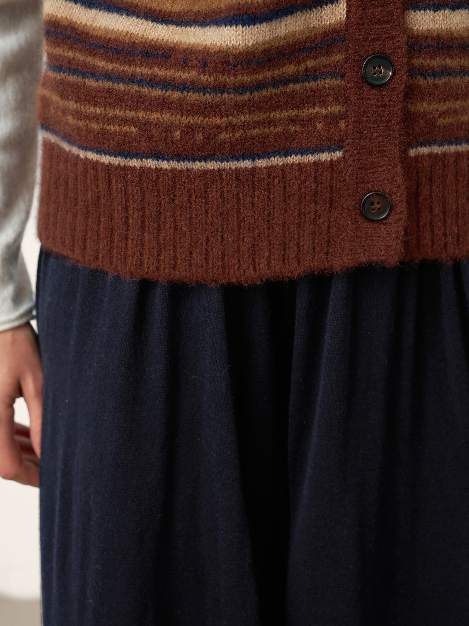 Mongolian Cashmere and Mulberry Silk Colorblock Stripe Button-Front Vest SOPHIE by LINTICO