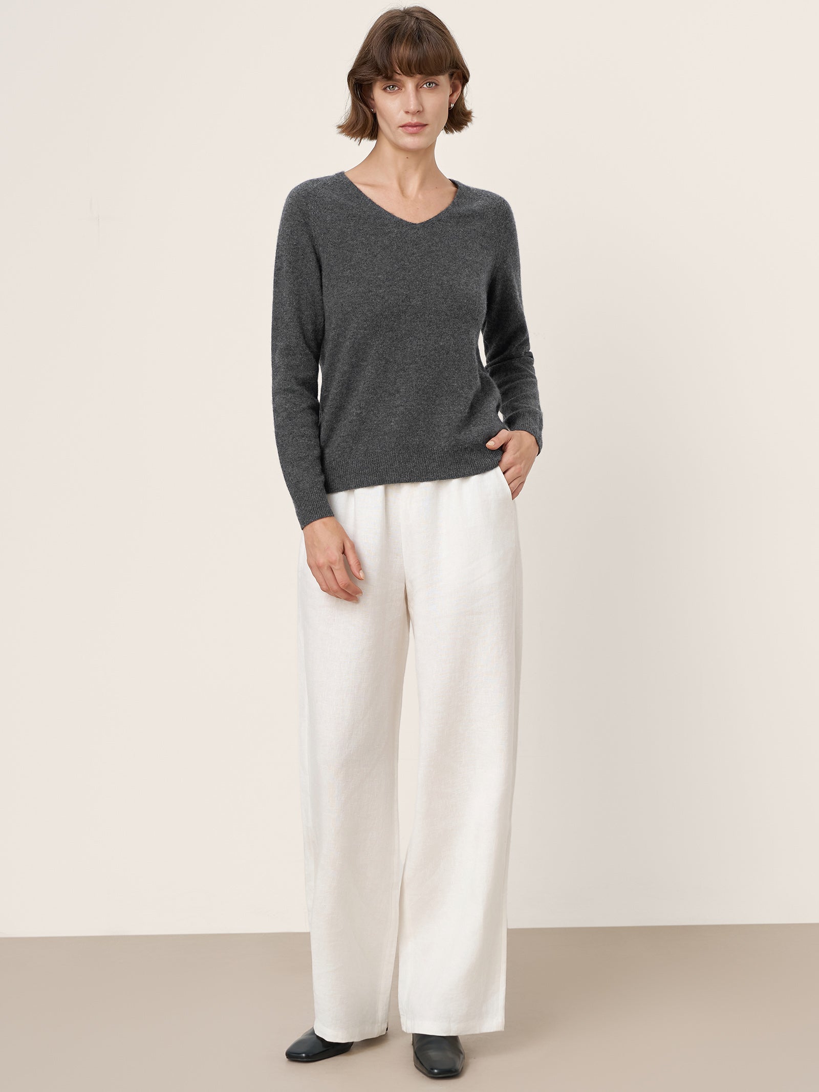 Premium Cashmere Blend Hand-Finished Seamless V-Neck Sweater SURI by LINTICO