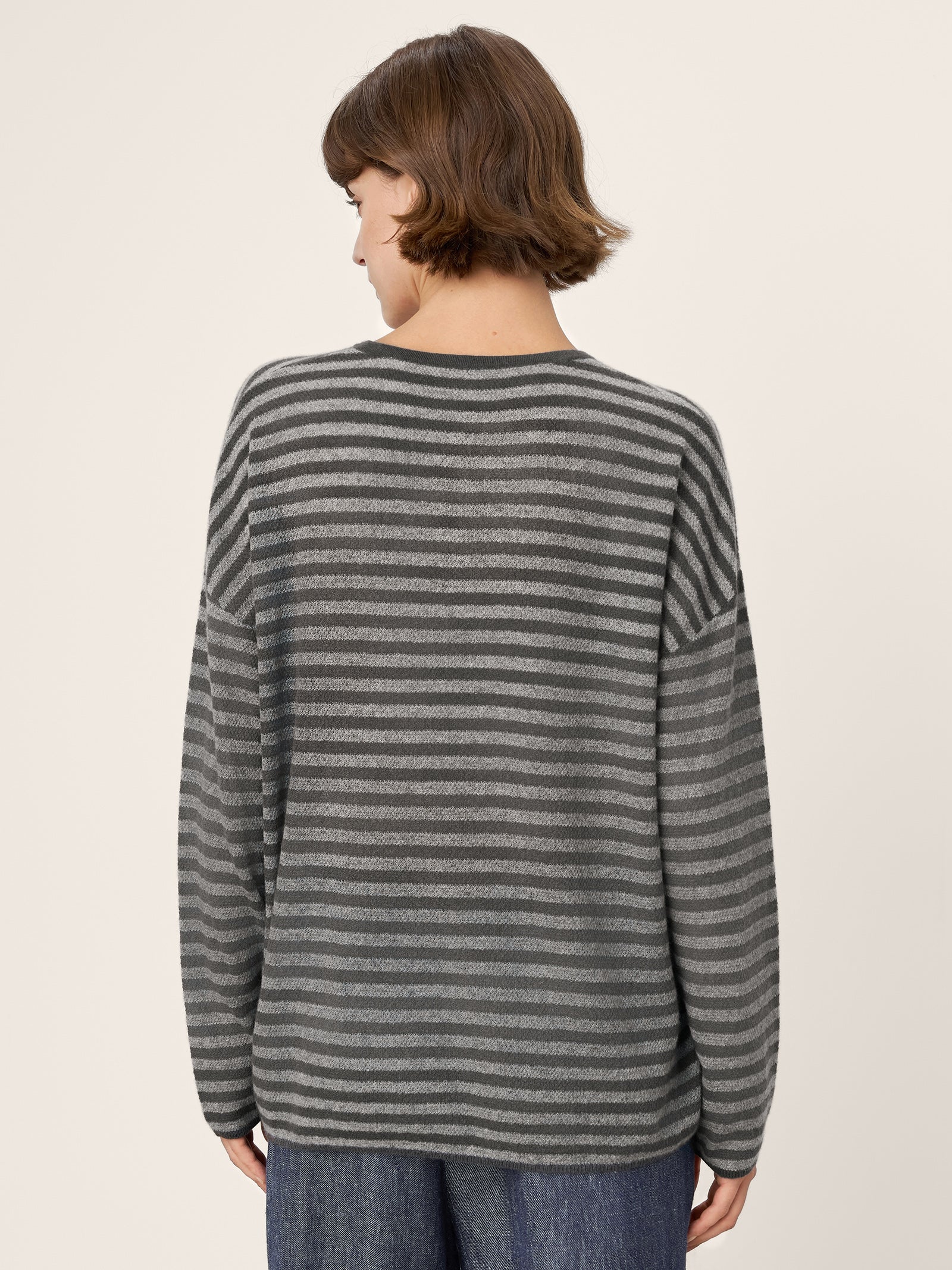 100% Mongolian Cashmere Drop Shoulder Stripe Knit Top RAINA by LINTICO