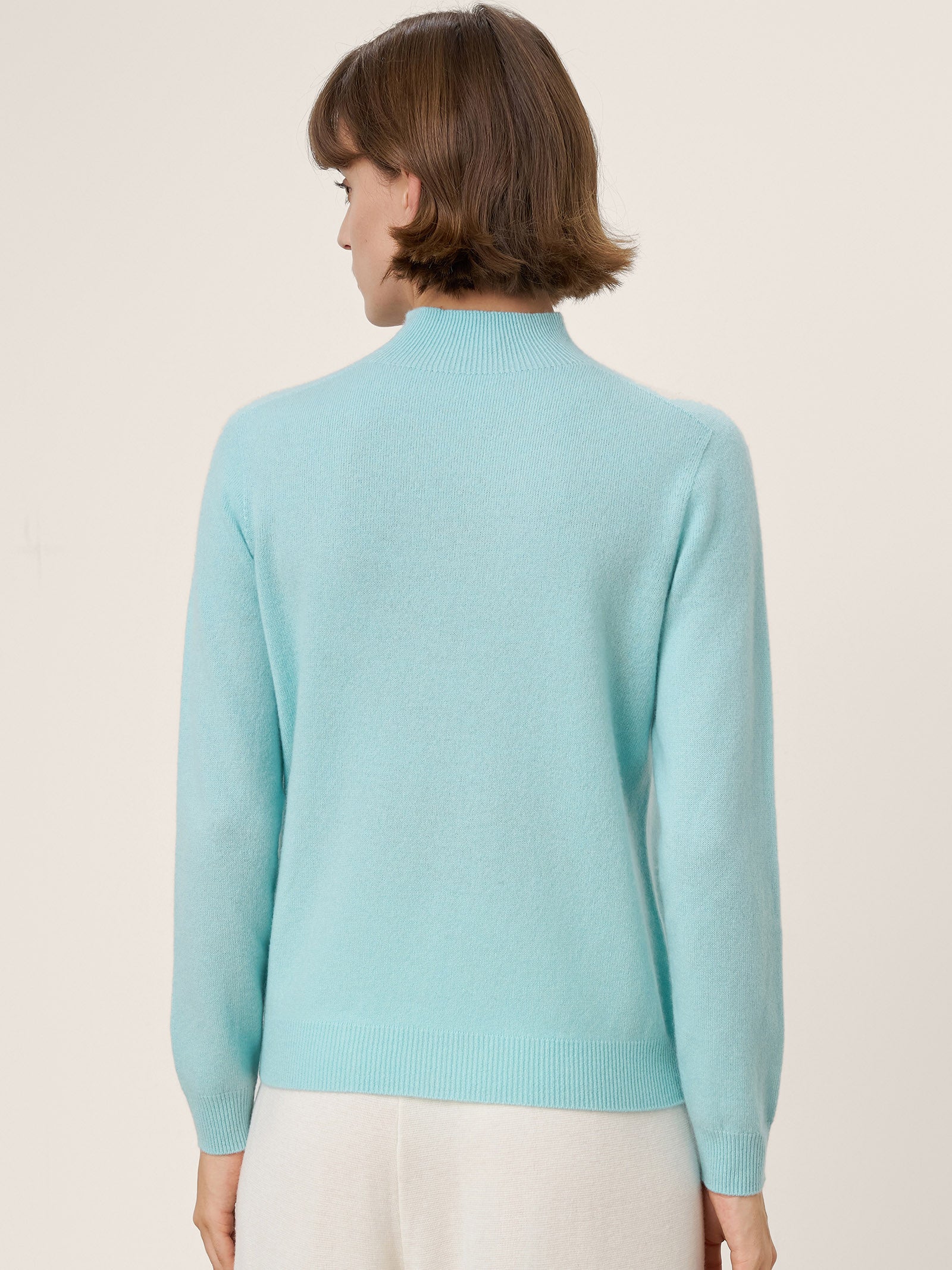 Premium Cashmere Blend Hand-Finished Seamless Mock Neck Ribbed Sweater RHEA by LINTICO