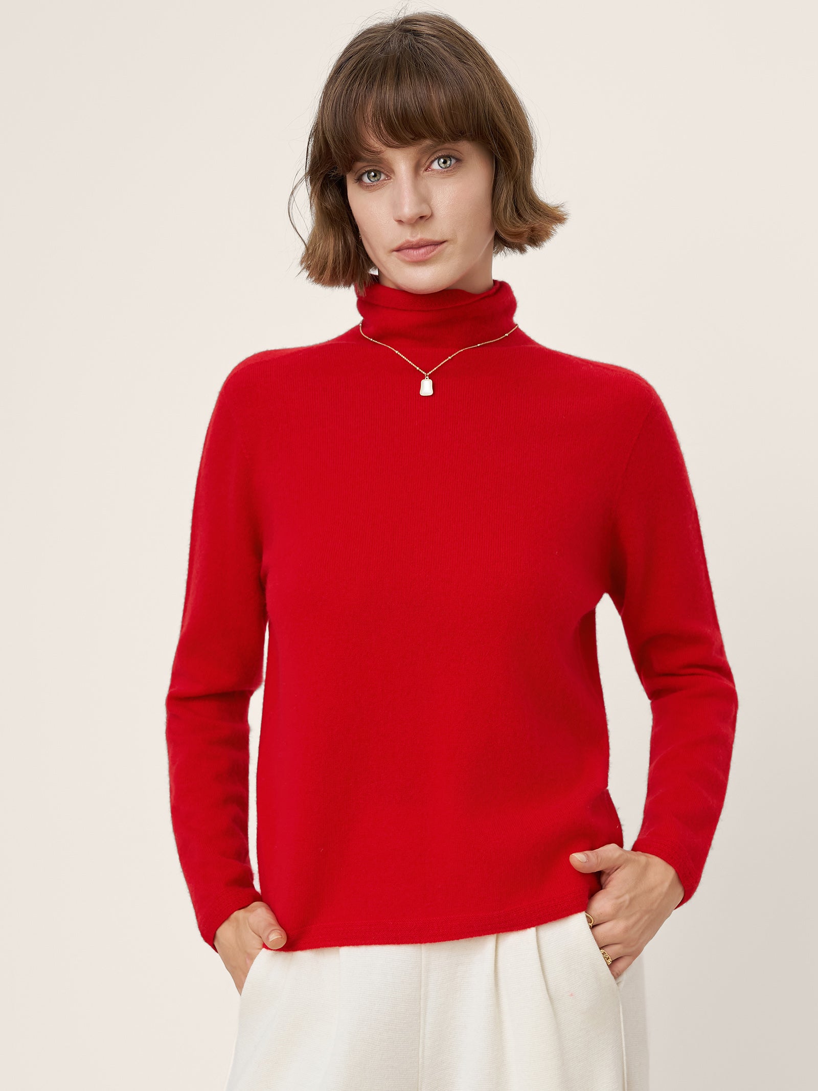Premium Cashmere Blend Hand-Finished Seamless Turtleneck Knit Top TOVE by LINTICO