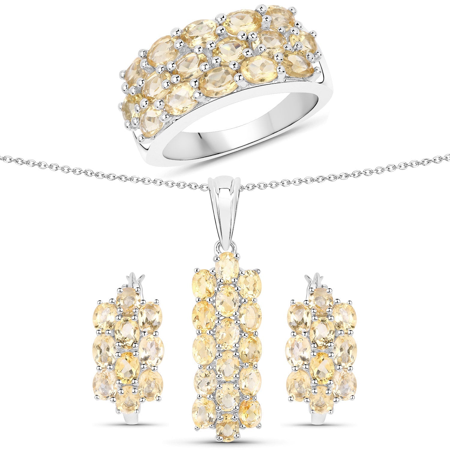 8.32 Carat Genuine Citrine .925 Sterling Silver 3 Piece Jewelry Set (Ring, Earrings, and Pendant w/ Chain) by Bids.com