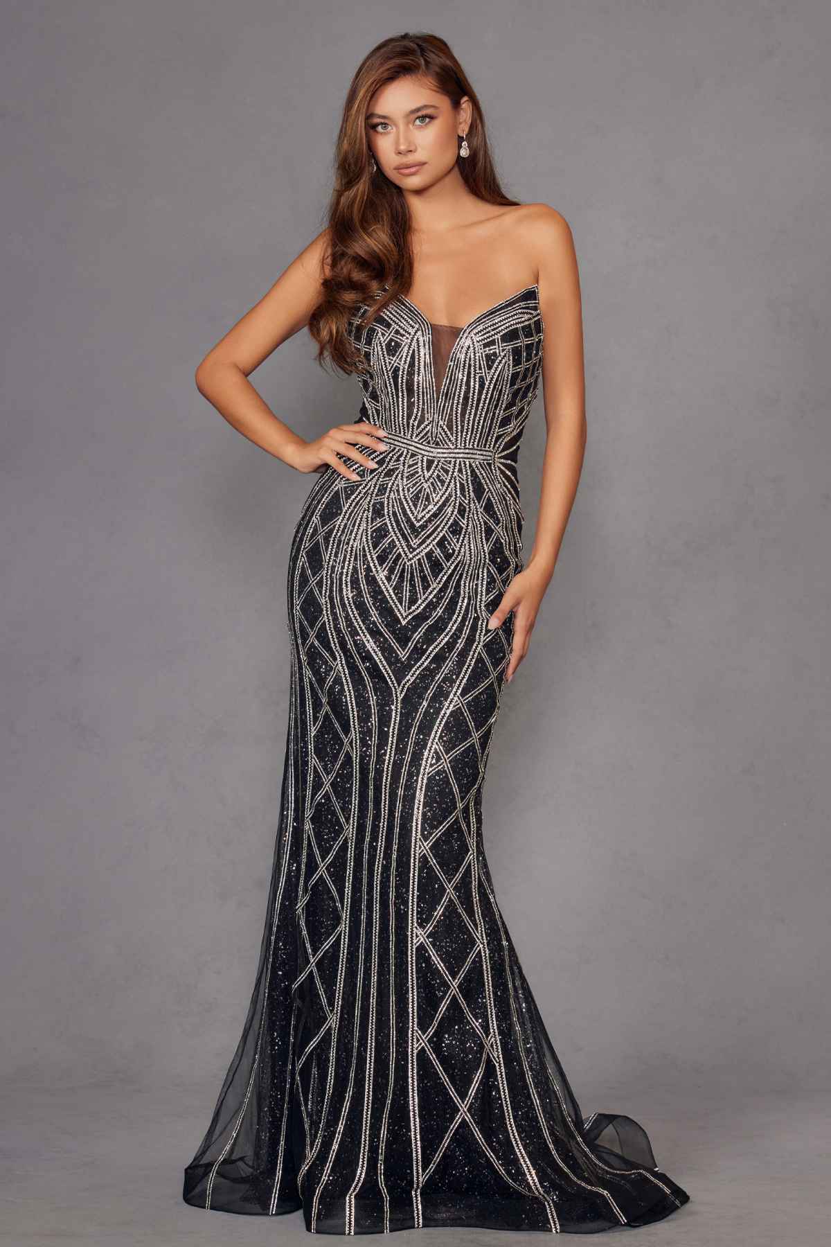 Juliet JT2525L Luxury High End Strapless Fitted Evening Gown by DiscountDressShop