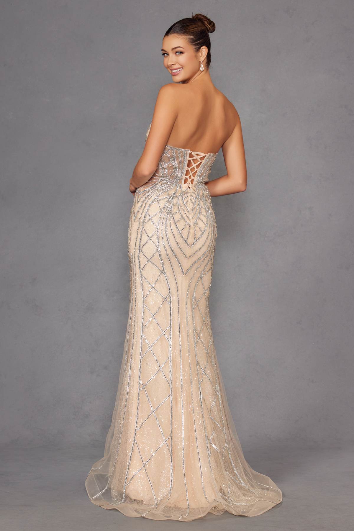 Juliet JT2525L Luxury High End Strapless Fitted Evening Gown by DiscountDressShop