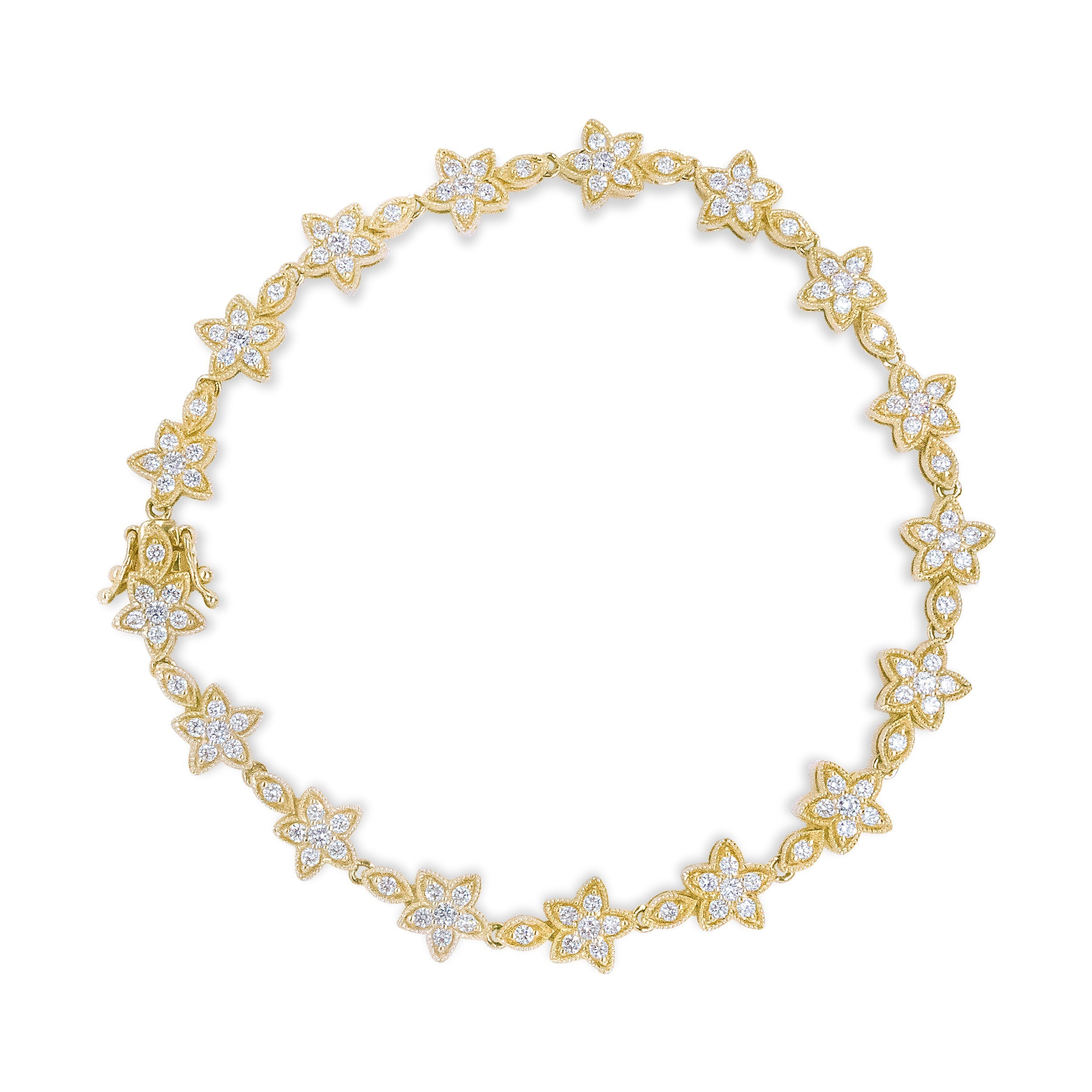 14K White Gold 1 1/5 Cttw Round Diamond Flower Blossom Link Bracelet (H-I Color, SI1-SI2 Clarity) - Size 7" DestGlow