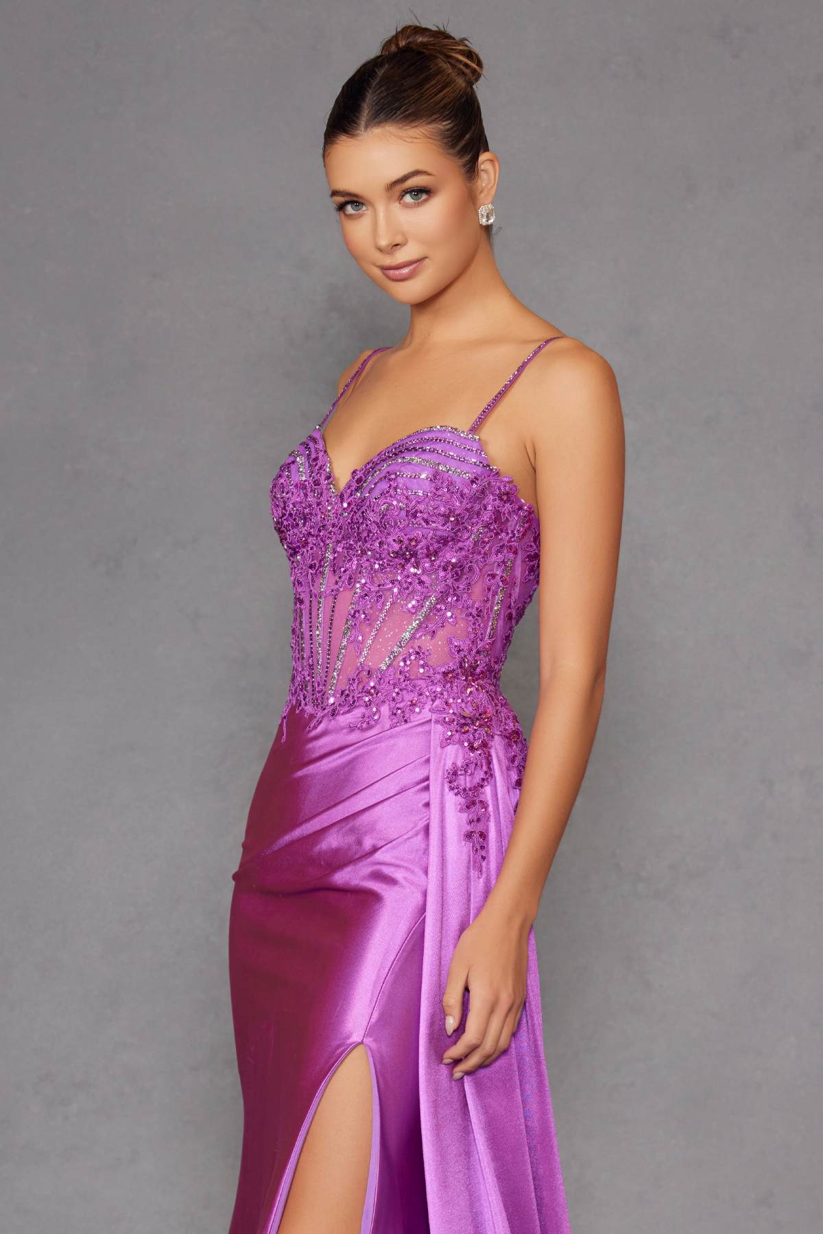 Juliet JT2535K Long Fitted Boned Corset Sweetheart Neck Side Slit Gown by DiscountDressShop