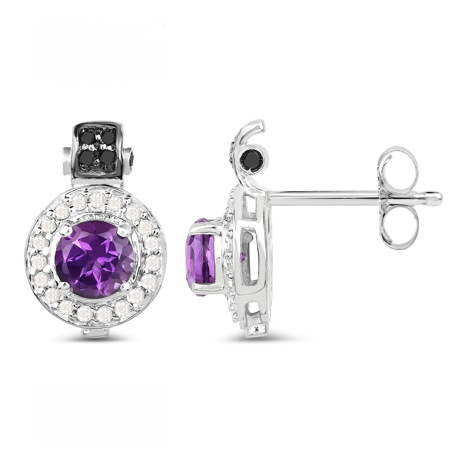 2.29 Carat Genuine Amethyst, Black Diamond and White Diamond .925 Sterling Silver Earrings by Bids.com