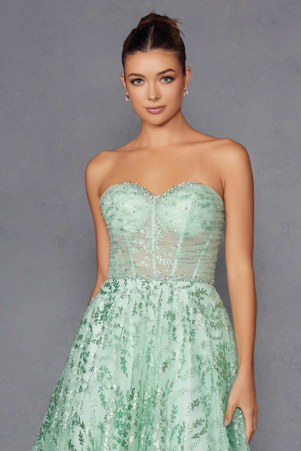 Juliet JT2547S Strapless Sweetheart A-Line Mint Gown by DiscountDressShop