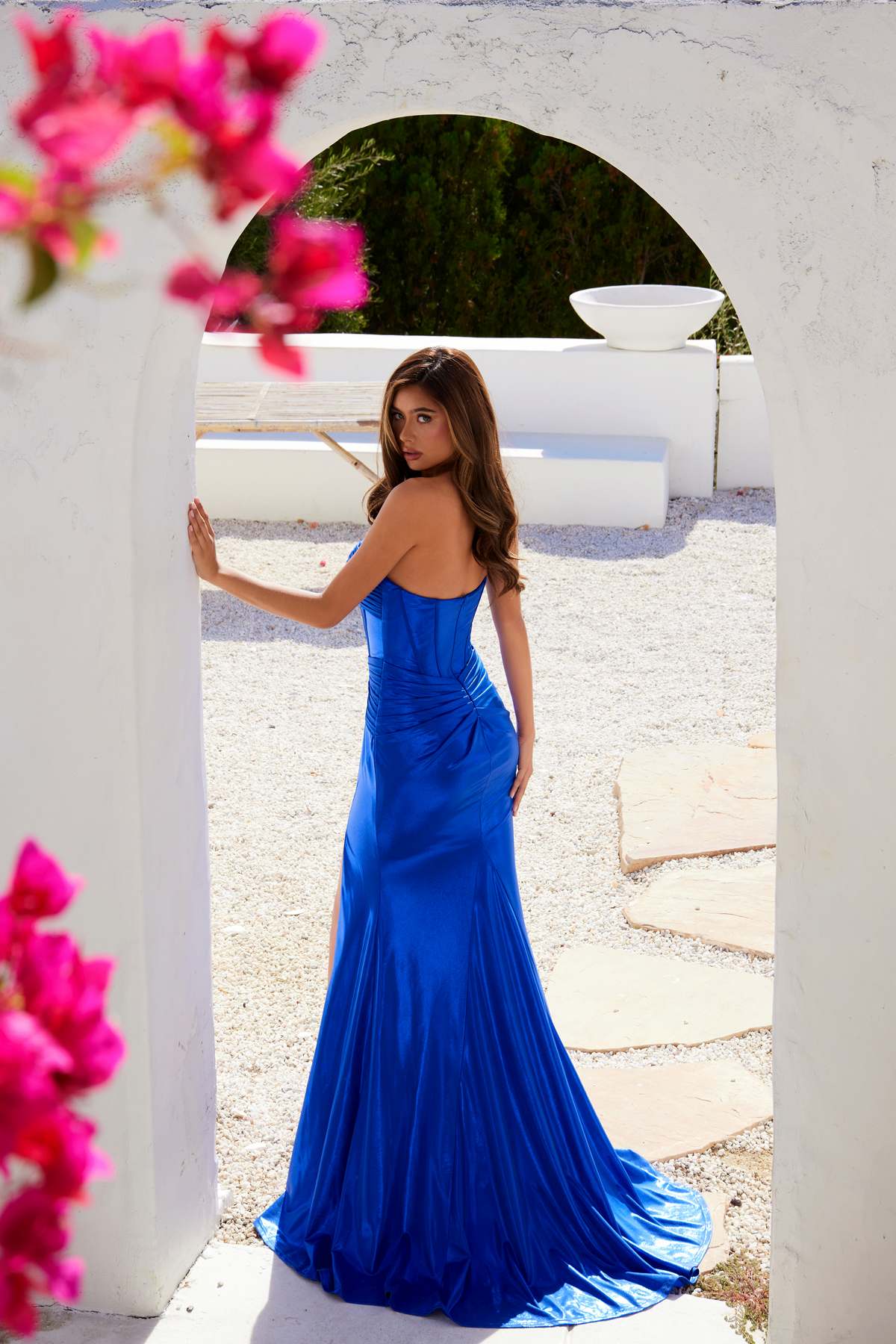 Juliet JT2578H Long Sweetheart Strapless Fitted Metallic Prom Gown by DiscountDressShop