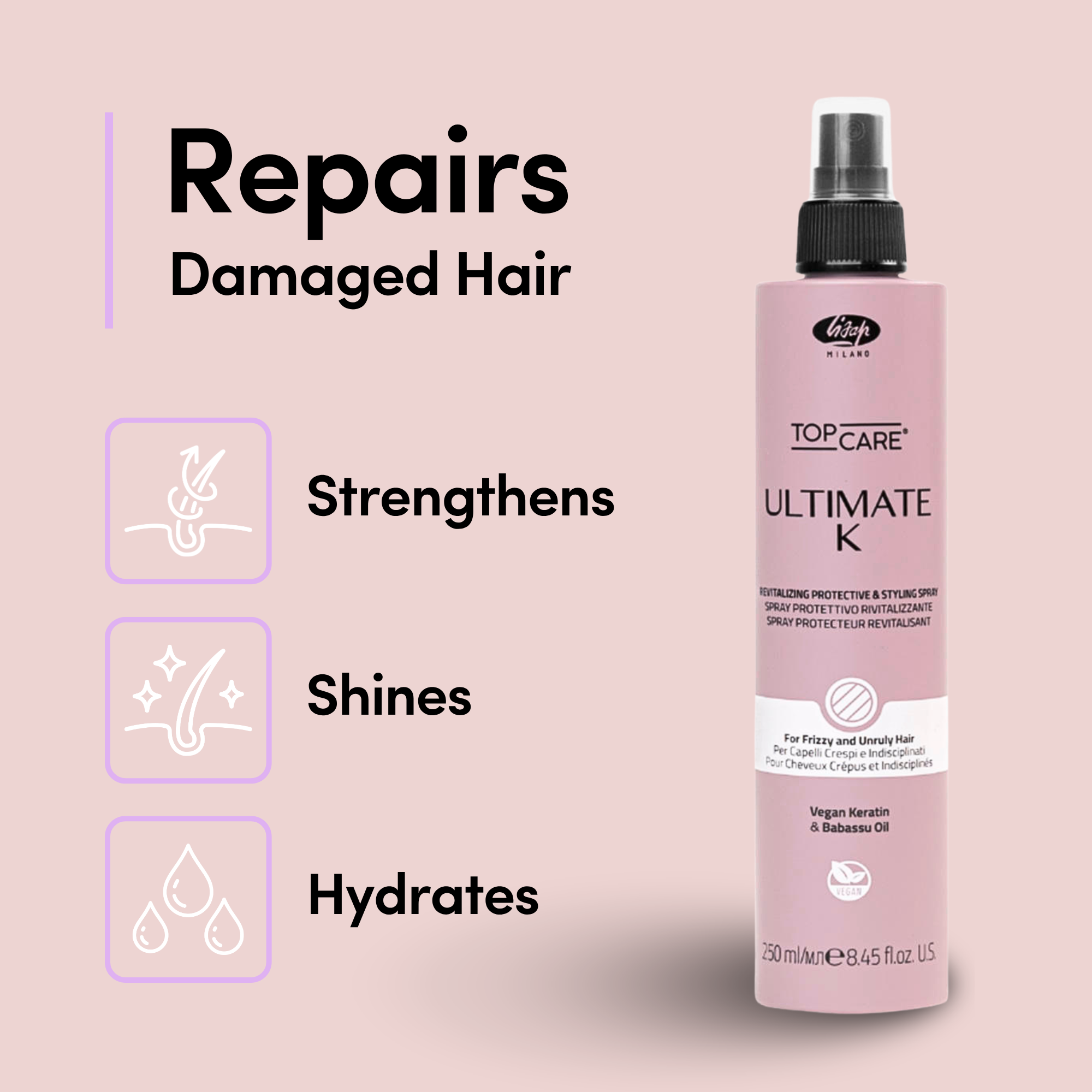 Top Care Ultimate K Revitalizing Protective & Styling Spray by Lisap Milano