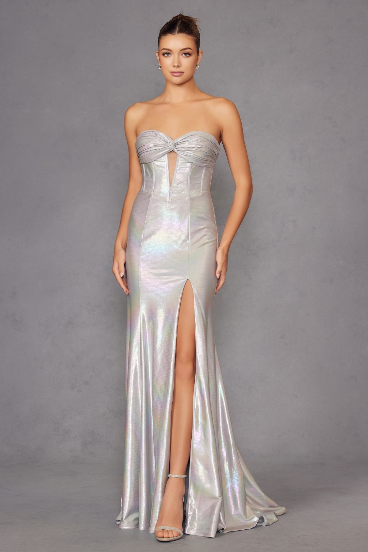 Juliet JT2579H Strapless Sweetheart Iridescent Prom Gown by DiscountDressShop
