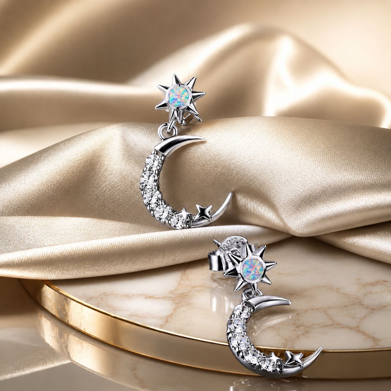 925 Sterling Silver Earrings with Translucent Opal and CZ in Oxidized Finish DestGlow