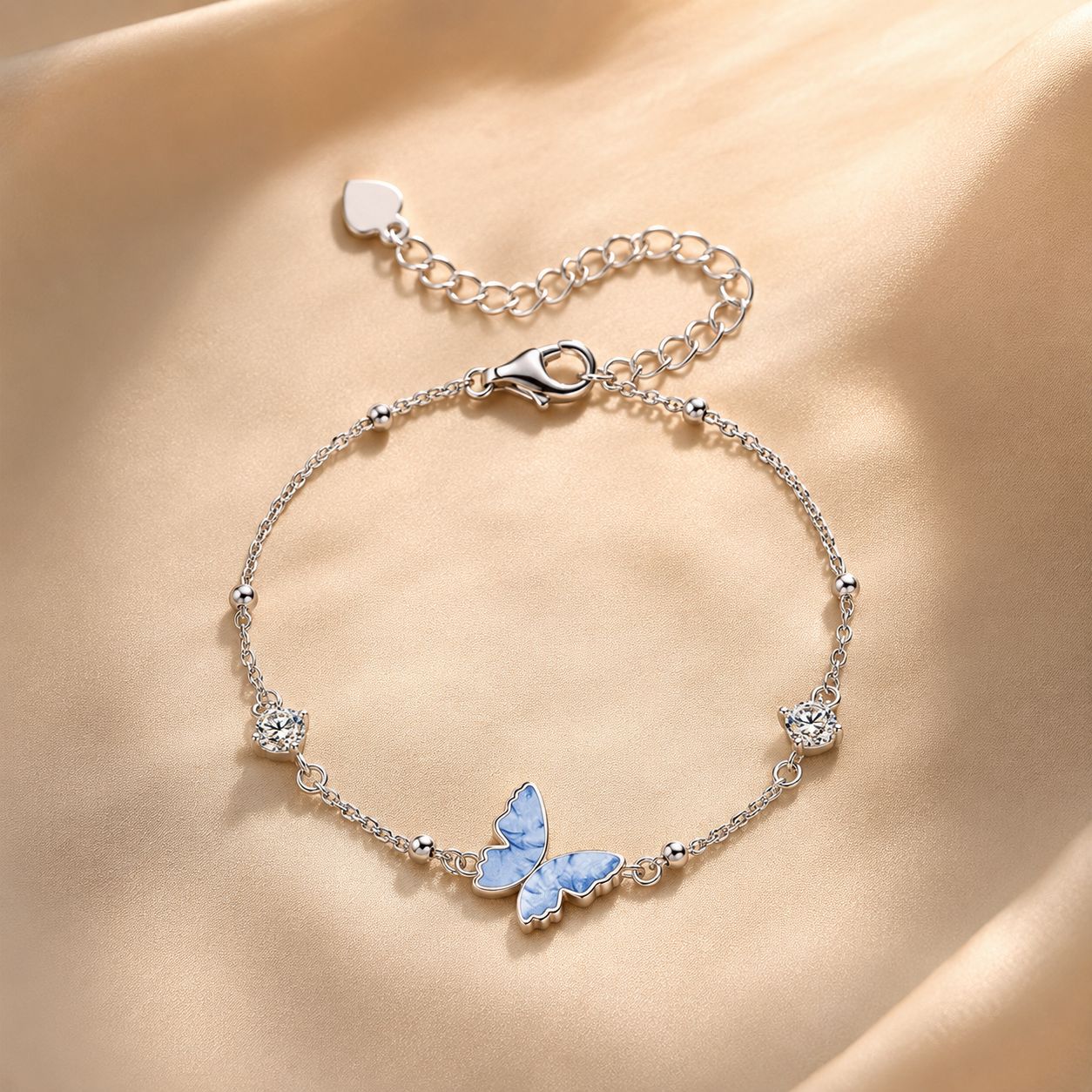 925 Sterling Silver White Gold Plated Bracelet with Enamel and CZ - 15+6cm Length DestGlow