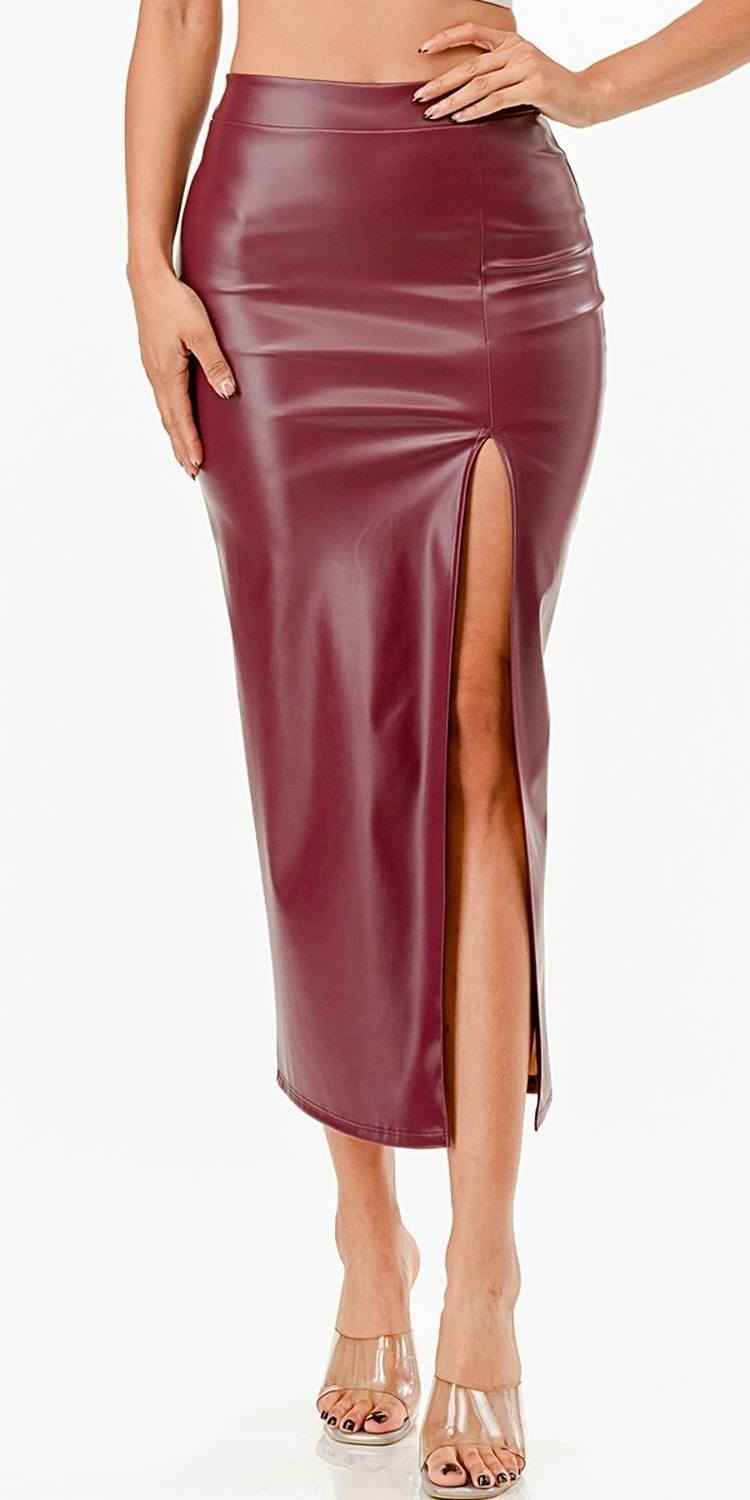 CLEARANCE - La Scala 26019 Mid Length PU leather Pencil Black Skirt (Small) by DiscountDressShop