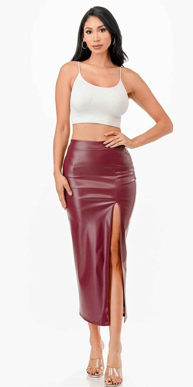 CLEARANCE - La Scala 26019 Mid Length PU leather Pencil Black Skirt (Small) by DiscountDressShop