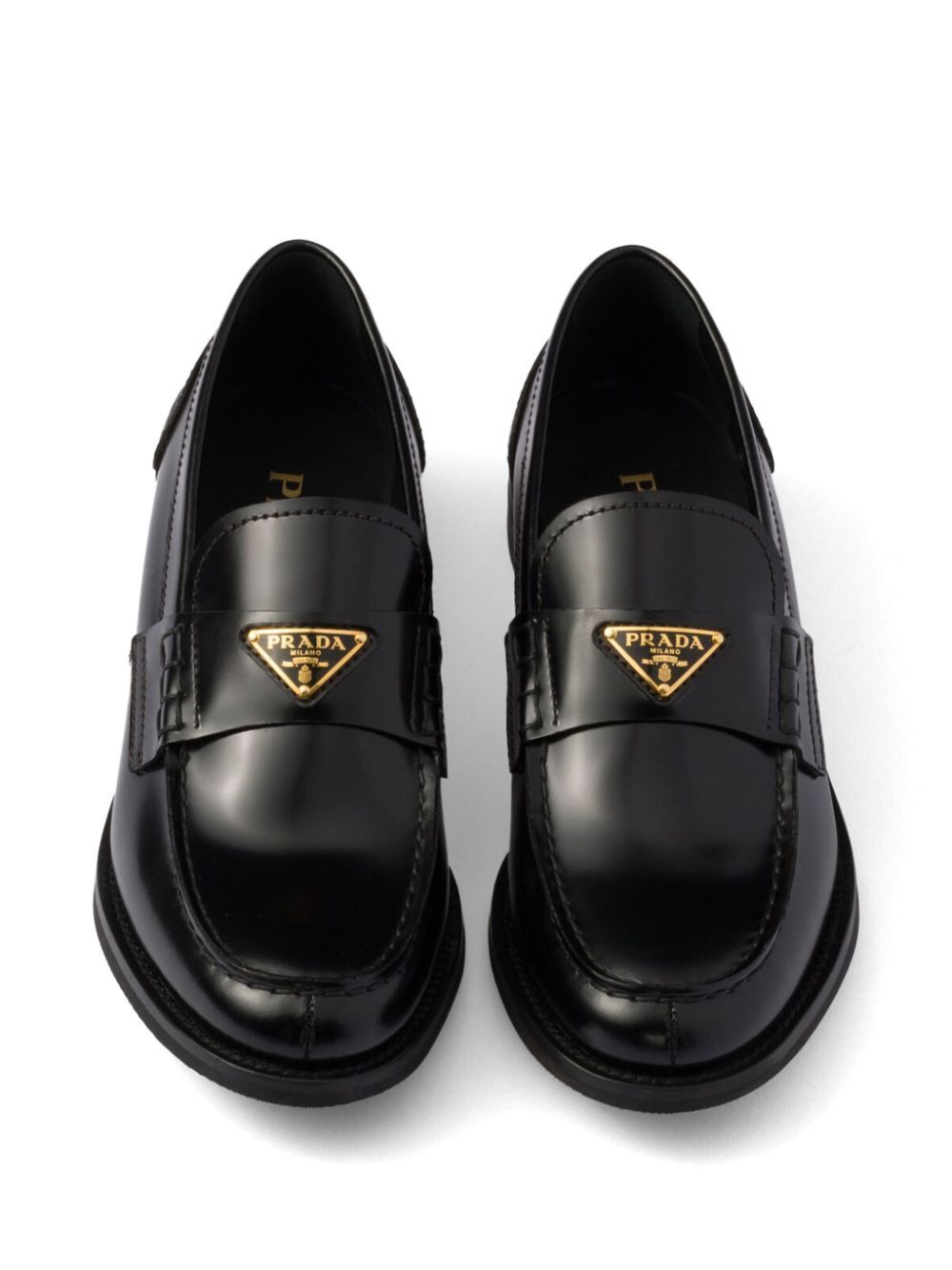 Prada Women Brushed Leather Loafers With Leather Band by Luosophy