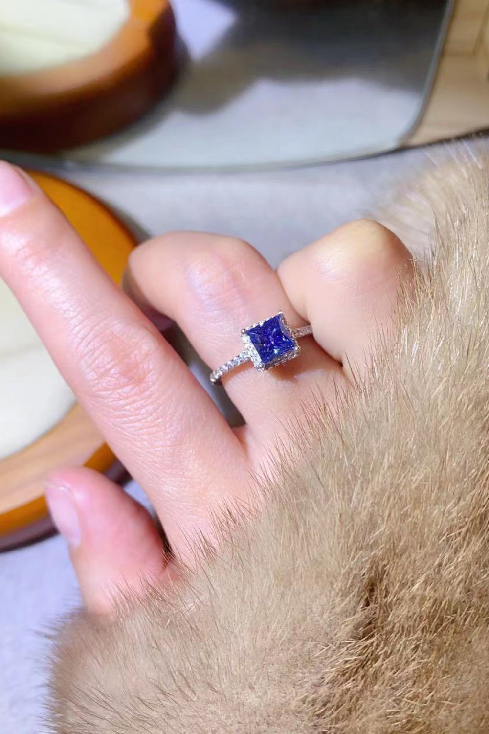 1 Carat Blue Princess-Cut Sparkala™ Platinum Over Pure Sterling Silver Square Ring by Sparkala