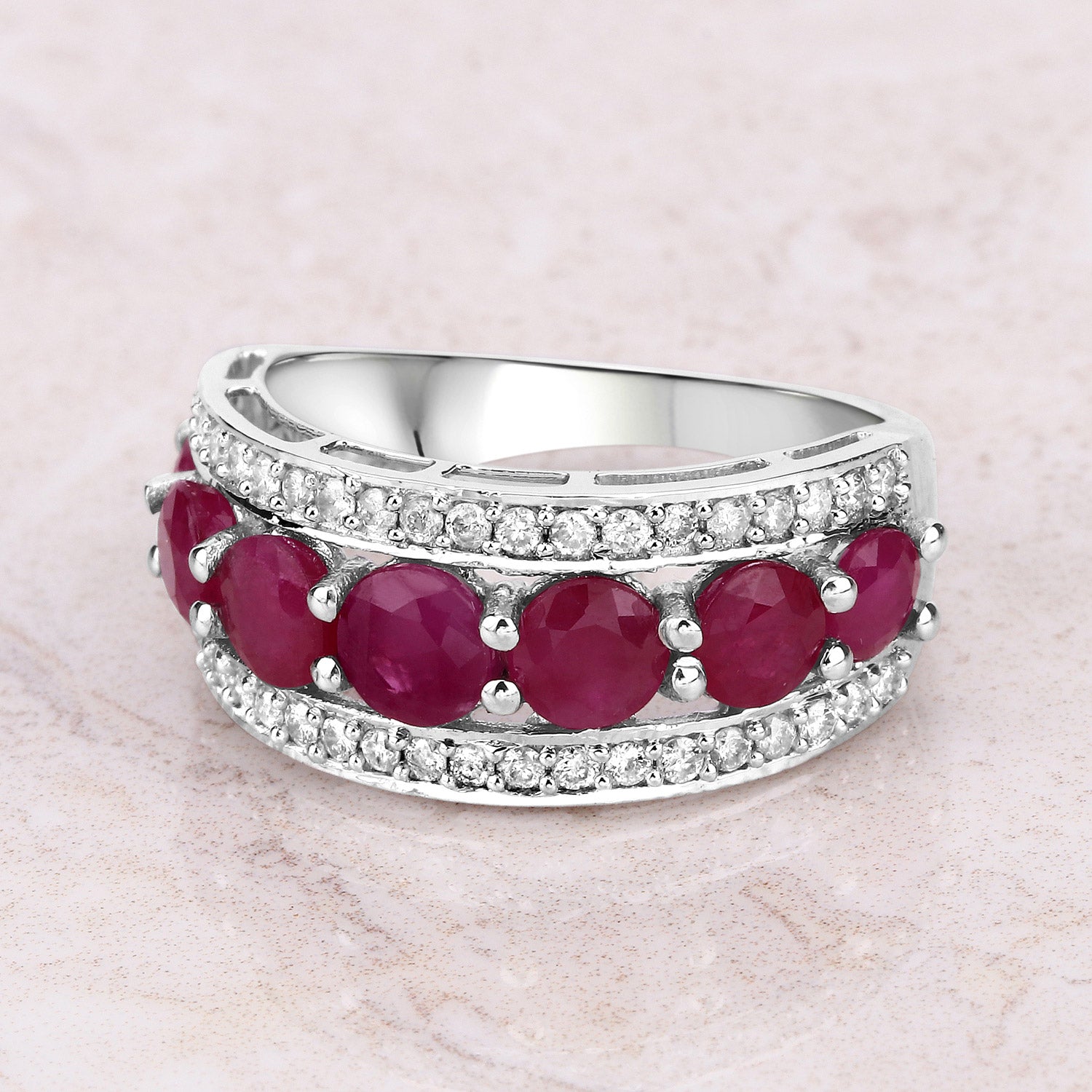 3.24 Carat Genuine Ruby and White Diamond 14K White Gold Ring by Bids.com