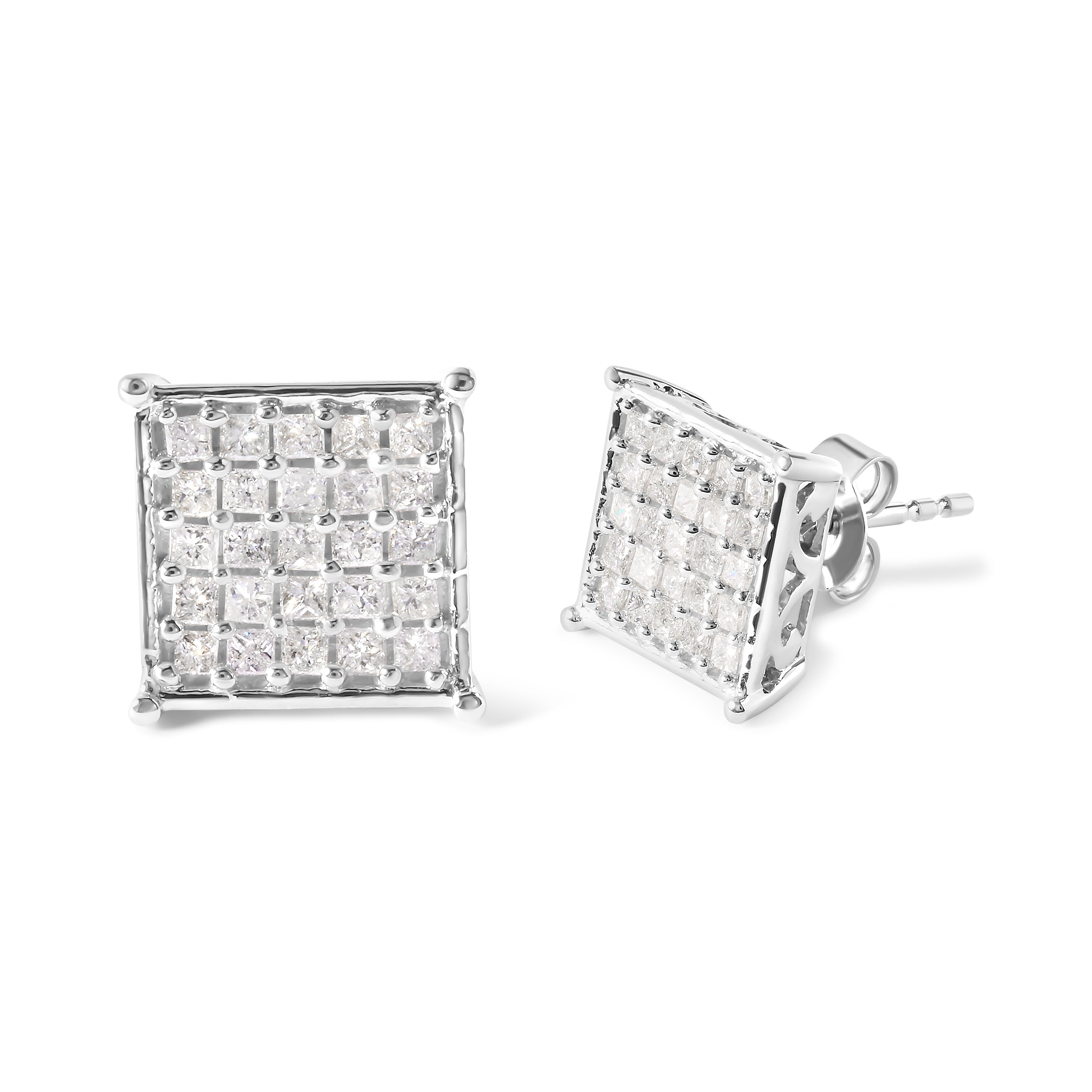 10K White Gold 3/4 Cttw Princess Diamond Composite Stud Earrings (I-J Color, I1-I2 Clarity) by Bids.com