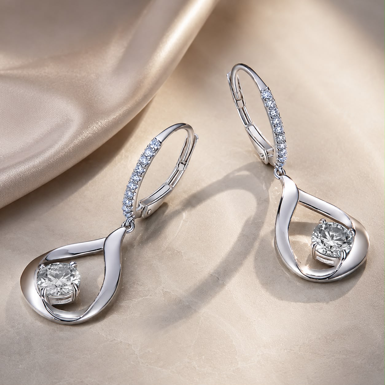 925 Sterling Silver Moissanite 0.5ct Earrings with Pavé Setting, Size 30*11mm for Women DestGlow