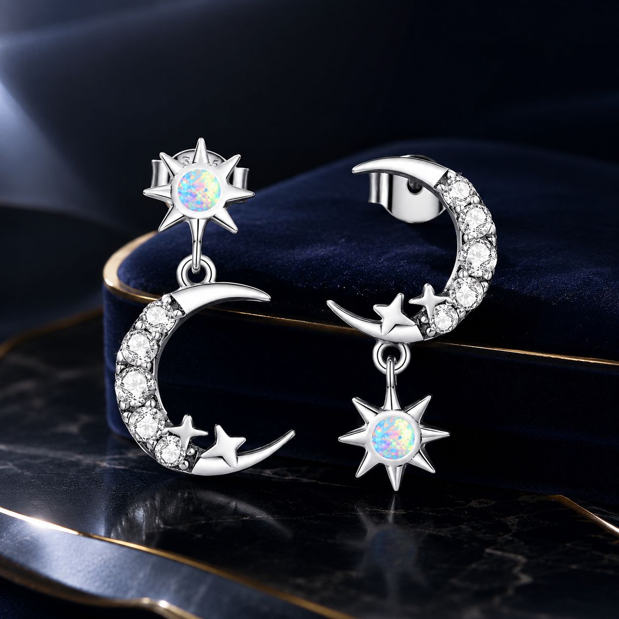925 Sterling Silver Earrings with Translucent Opal and CZ in Oxidized Finish DestGlow