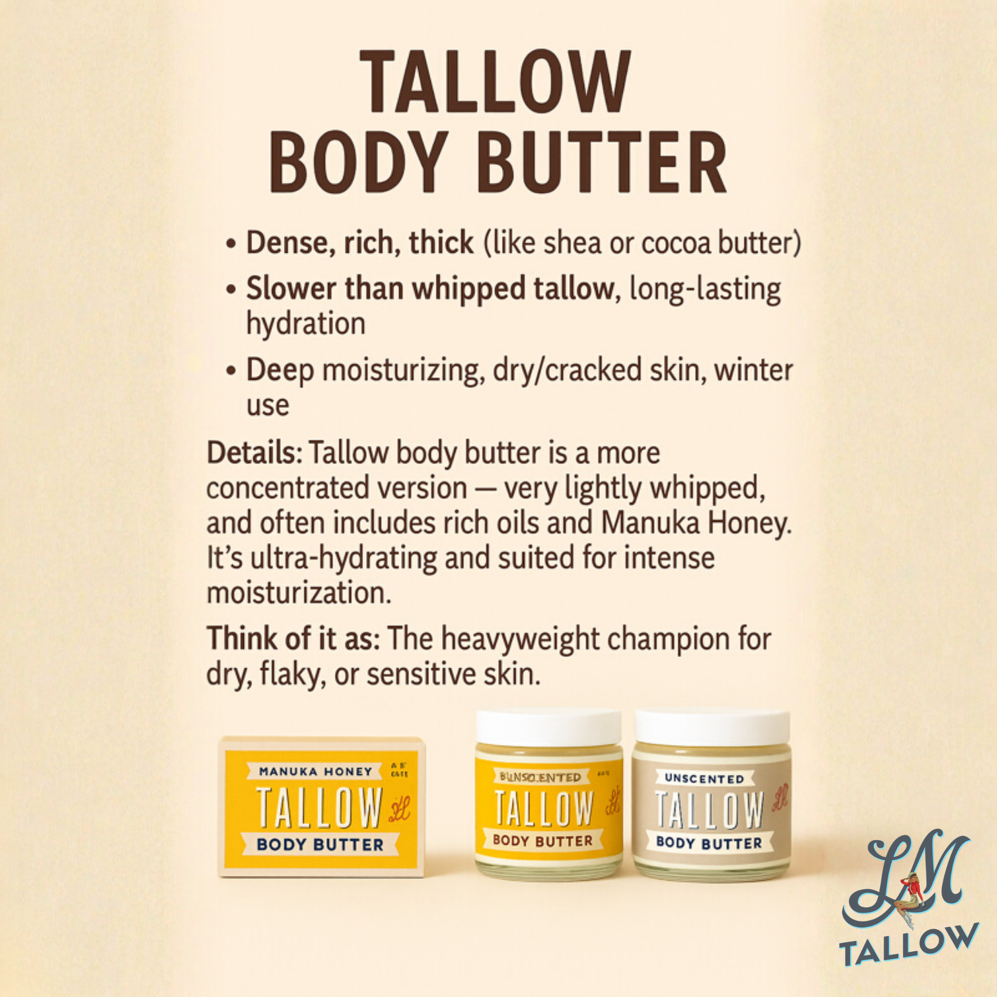 Manuka Honey + Rosehip Tallow Body Butter – Deeply Nourishing & Repairing Natural Skincare by Lady May Tallow