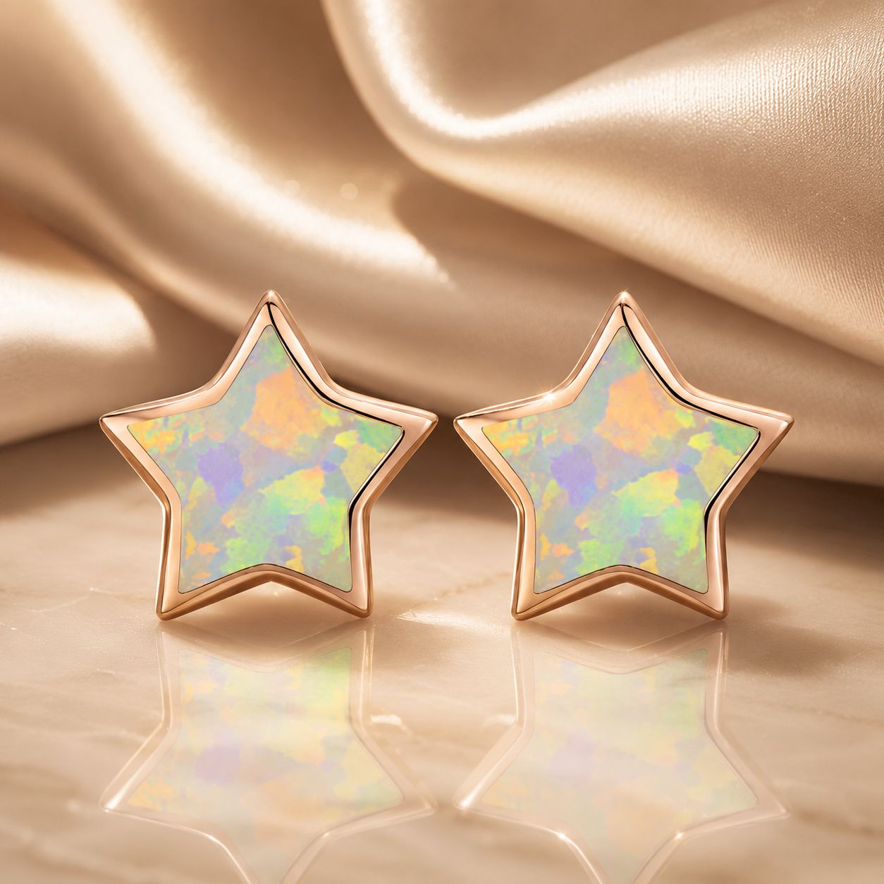 925 Sterling Silver Plated Rose Gold Translucent Opal Earrings 0.7cm for Women DestGlow