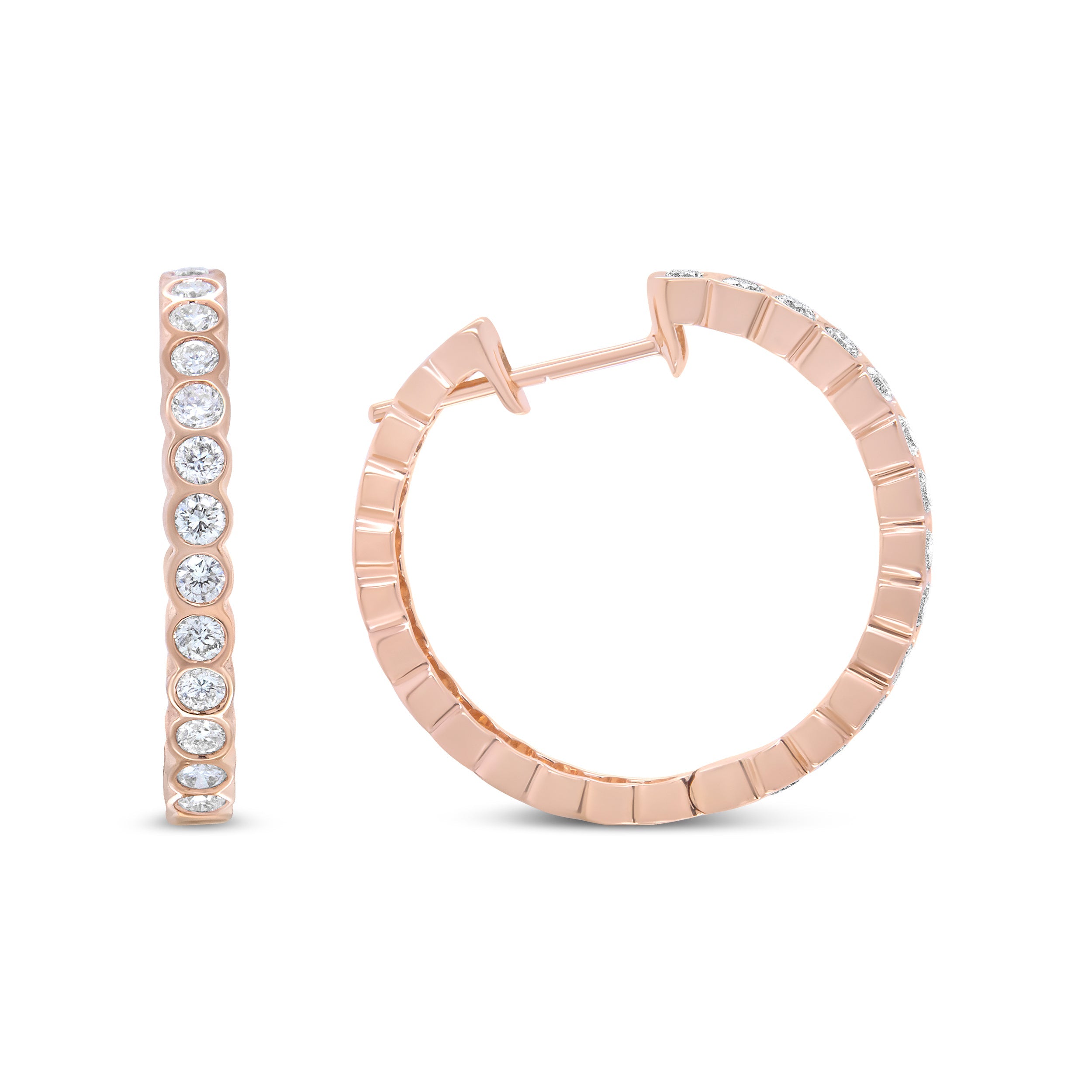 18K Rose Gold 1 Cttw Round Bezel-Set Diamond Hoop Earrings (F-G Color, VS1-VS2 Clarity) by Bids.com