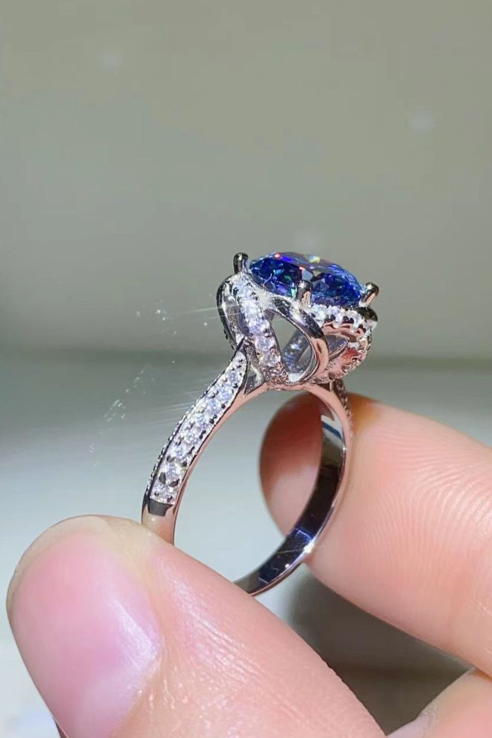2 Carat Cobalt Blue Blue Brilliant Round Cut Sparkala™ Platinum Over Pure Sterling Silver Ring by Sparkala