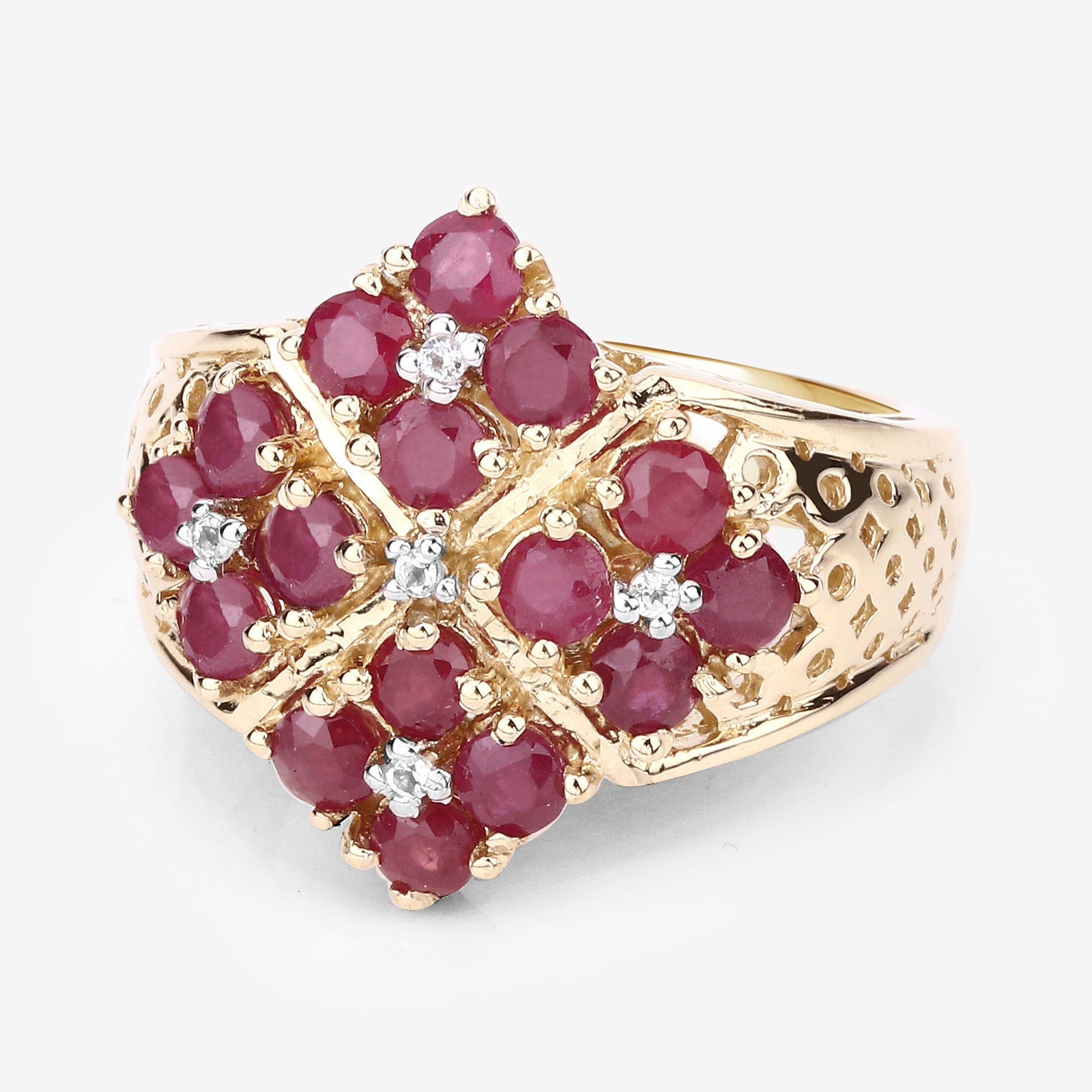 2.13 Carat Genuine Ruby and White Topaz .925 Sterling Silver Ring DestGlow