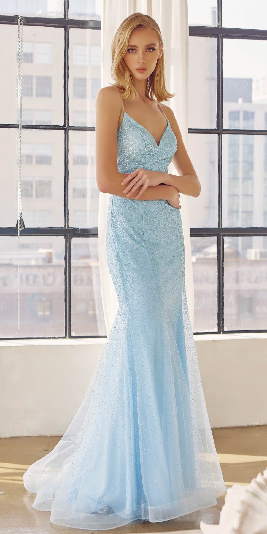 Juliet 271 Glitter Mesh Fitted Evening Gown by DiscountDressShop