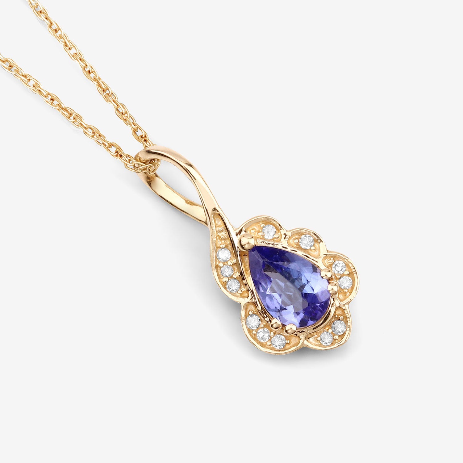 0.40 Carat Genuine Tanzanite and White Diamond 14K Yellow Gold Pendant by Bids.com