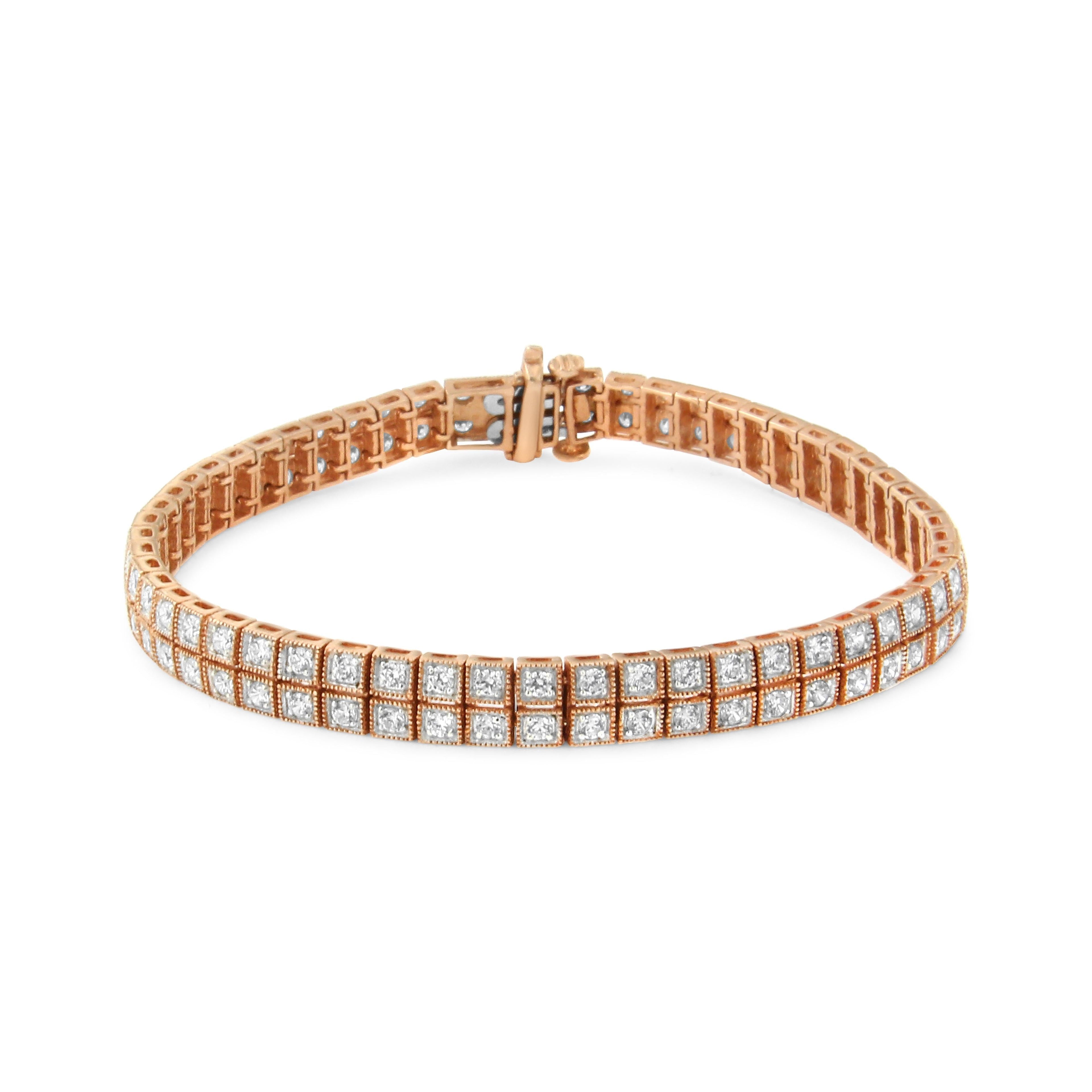 14K Rose Gold 3.0 Cttw Lab Grown Diamond Two Row Milgrain 7" Inch Tennis Bracelet (G-H Color, VS2-SI1 Clarity) DestGlow