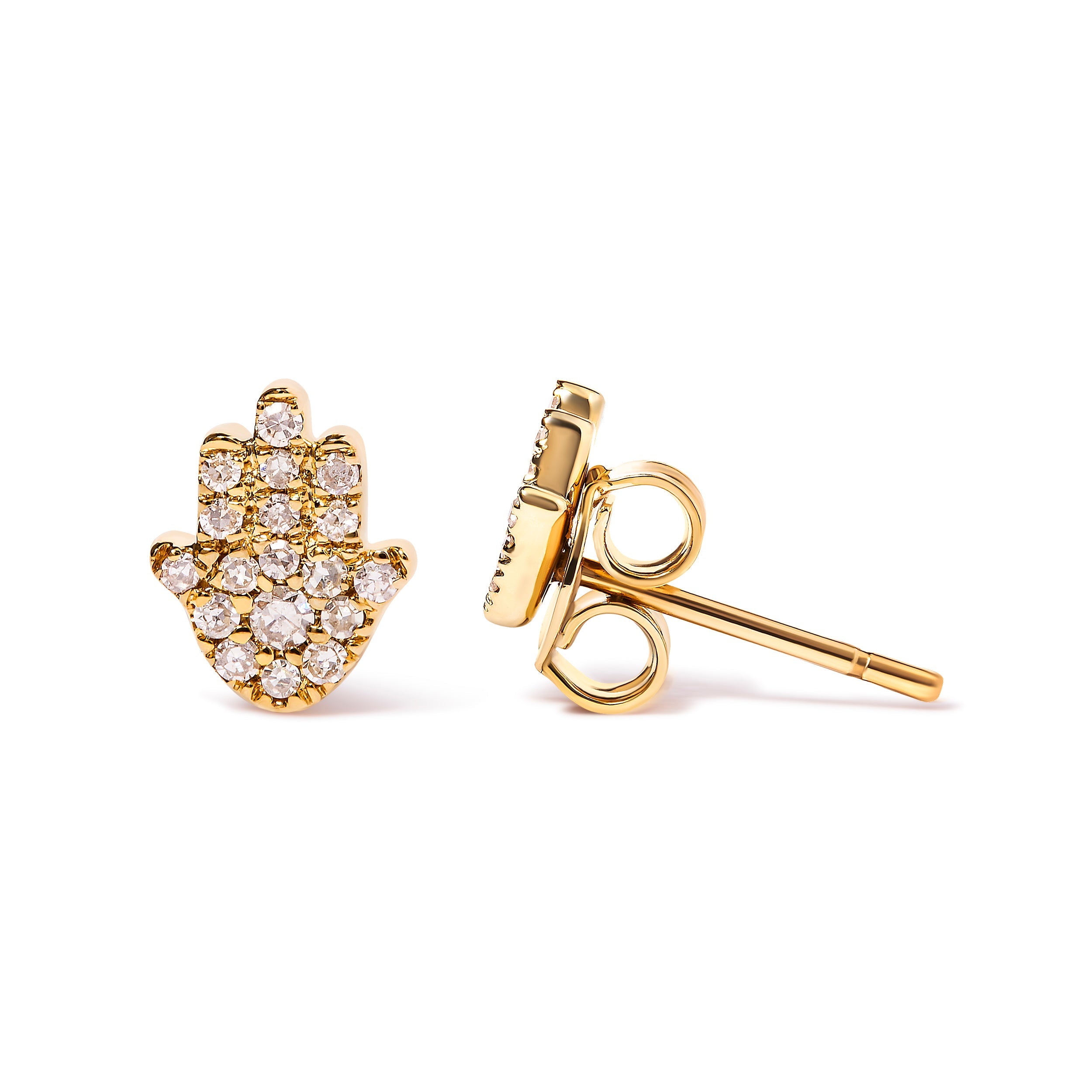 10K Yellow Gold Diamond Accented Hamsa Stud Earrings (H-I Color, I1-I2 Clarity) DestGlow