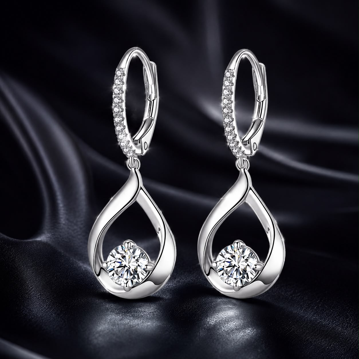925 Sterling Silver Moissanite 0.5ct Earrings with Pavé Setting, Size 30*11mm for Women DestGlow