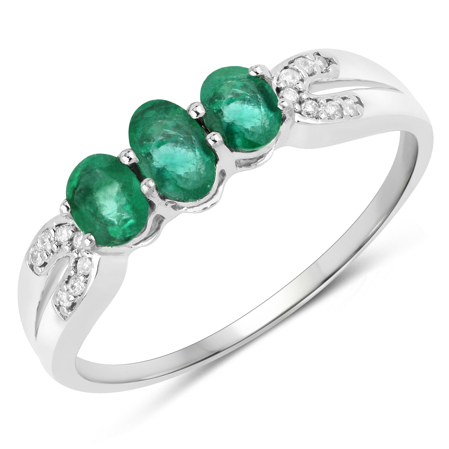 0.53 Carat Genuine Zambian Emerald and White Diamond 14K White Gold Ring DestGlow
