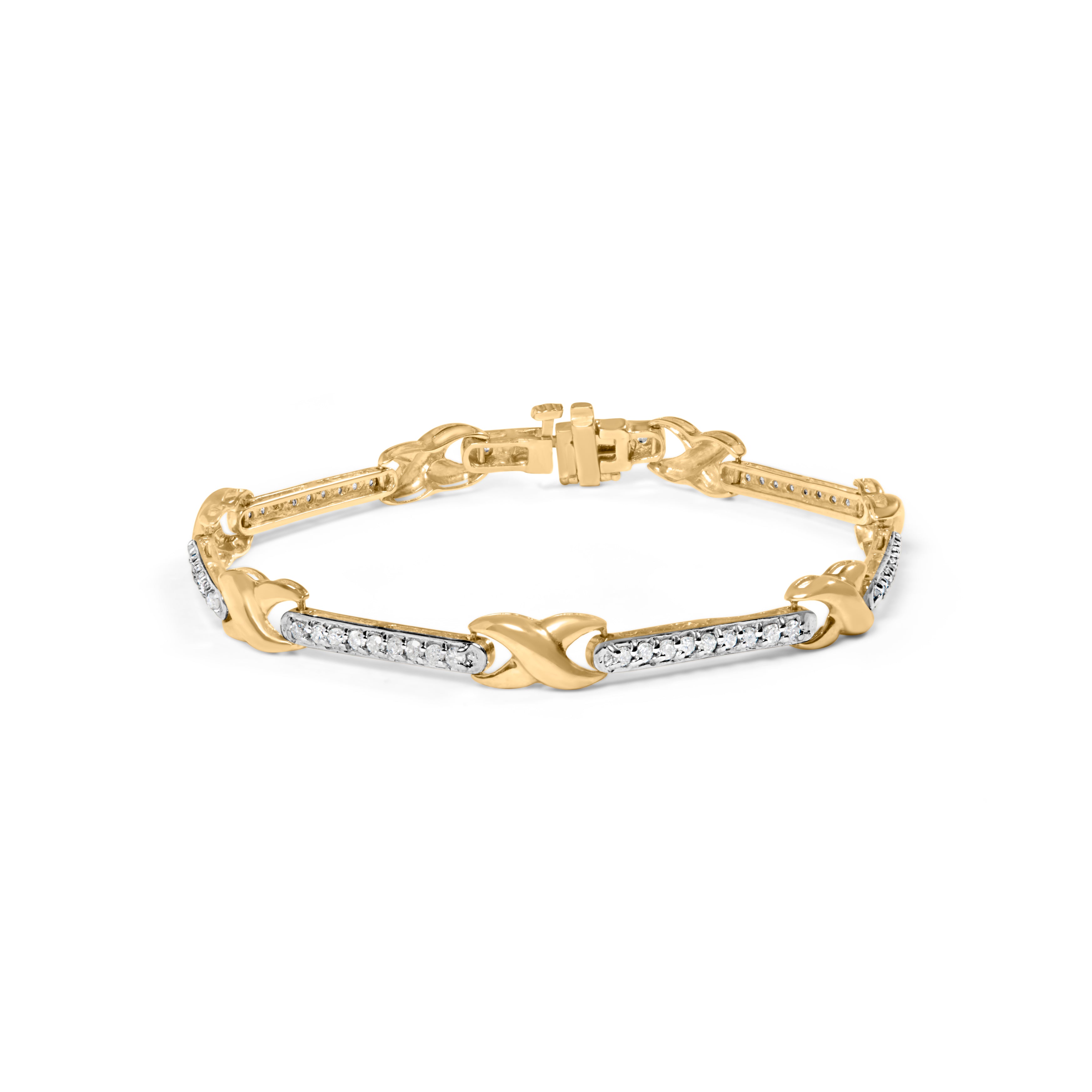 10K Yellow Gold 1.00 Cttw Pave Set Diamond Bar and X-Link 7" Bracelet (I-J Color, I3 Quality) by Bids.com