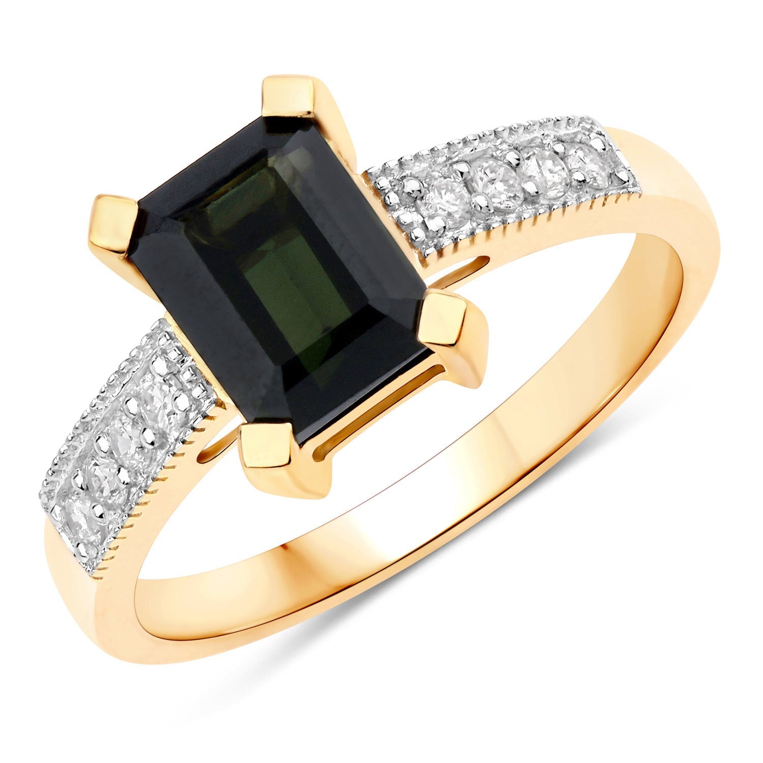 1.91 Carat Genuine Green Tourmaline and White Diamond 14K Yellow Gold Ring by Bids.com