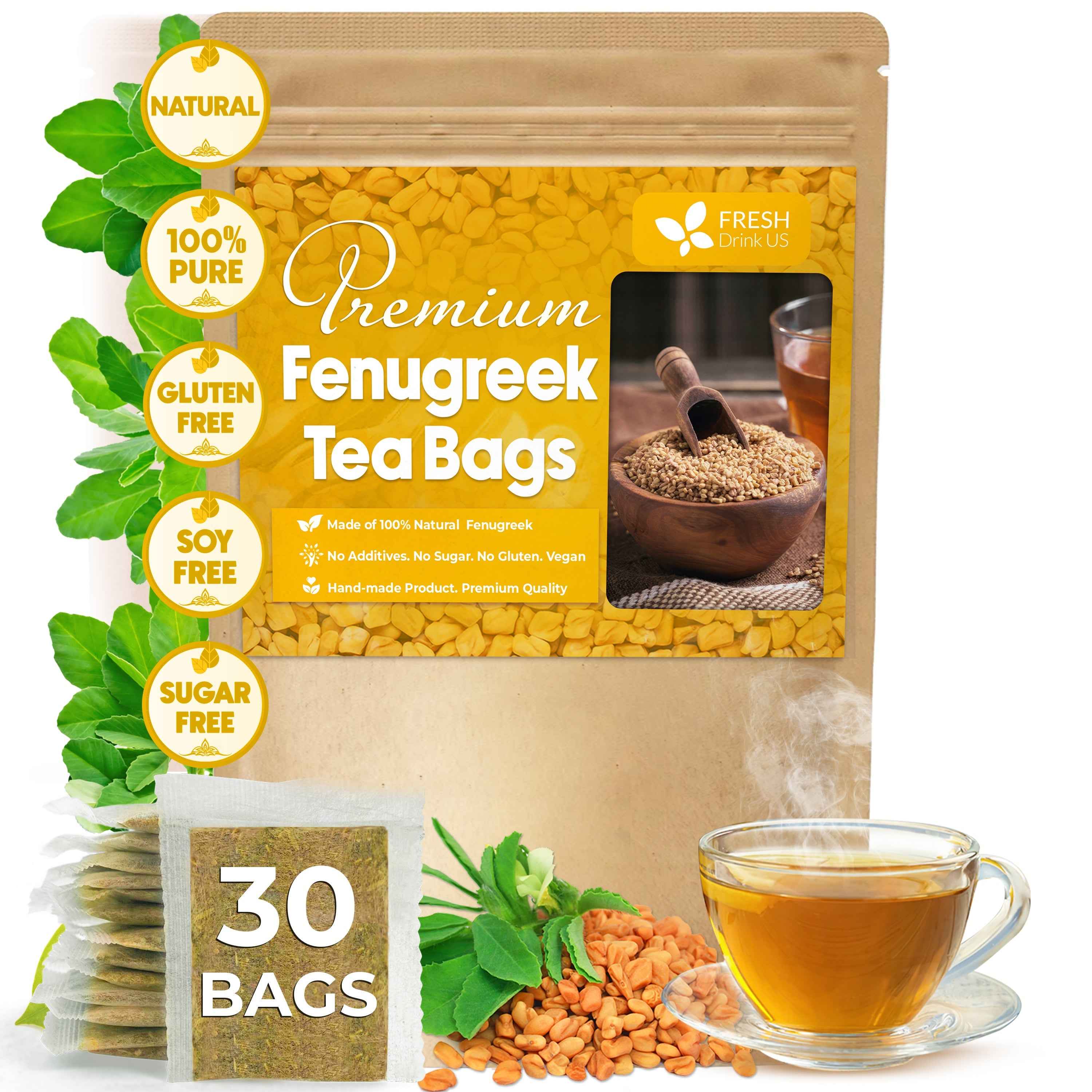 Premium Fenugreek Tea Bags. No Sugar, No Caffeine, No Gluten, Vegan. (30 Tea Bags)