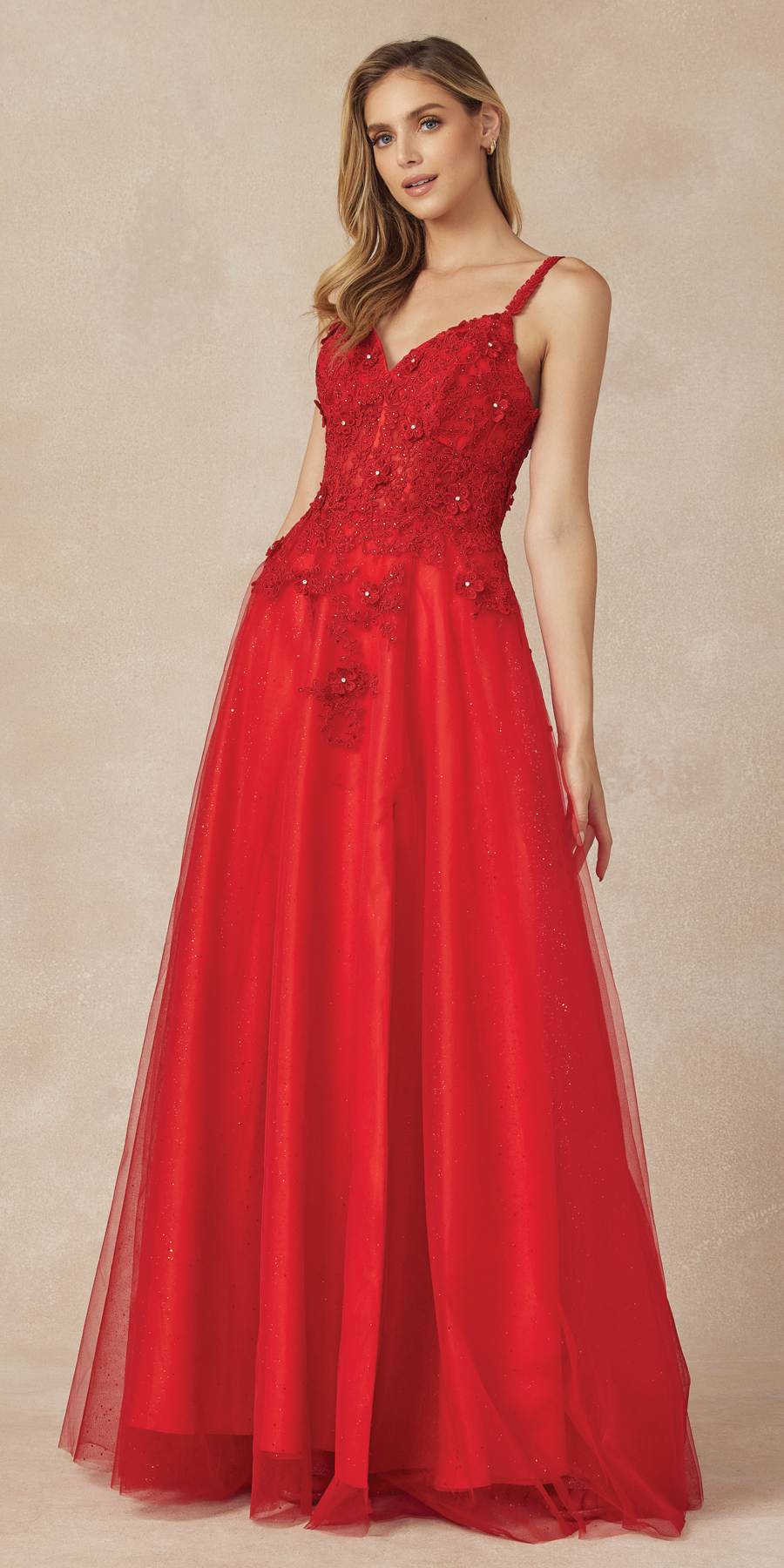 Juliet 283 3D Flowers Embroidered Tulle Glitter Skirt High Slit by DiscountDressShop