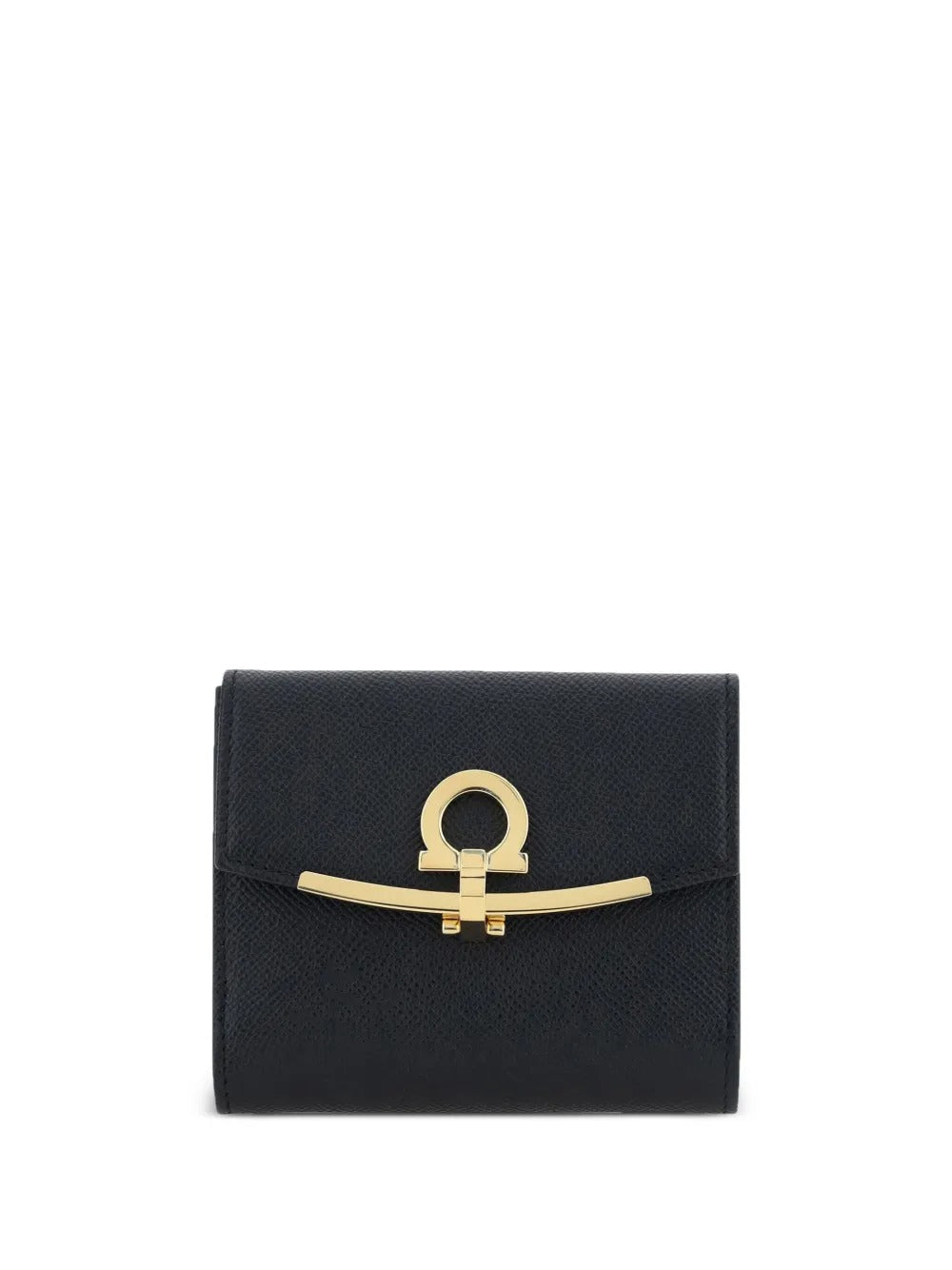 Ferragamo Women Hammered Leather Gold Gancini Compact Wallet by Luosophy