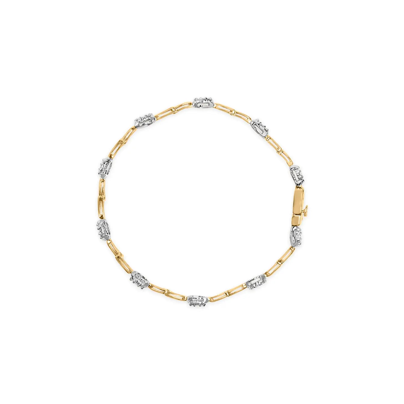 10K White and Yellow Gold 1.00 Cttw Diamond Oval Shaped Cluster Link Bracelet (I-J Color, SI2-I1 Clarity) - 7" Inches