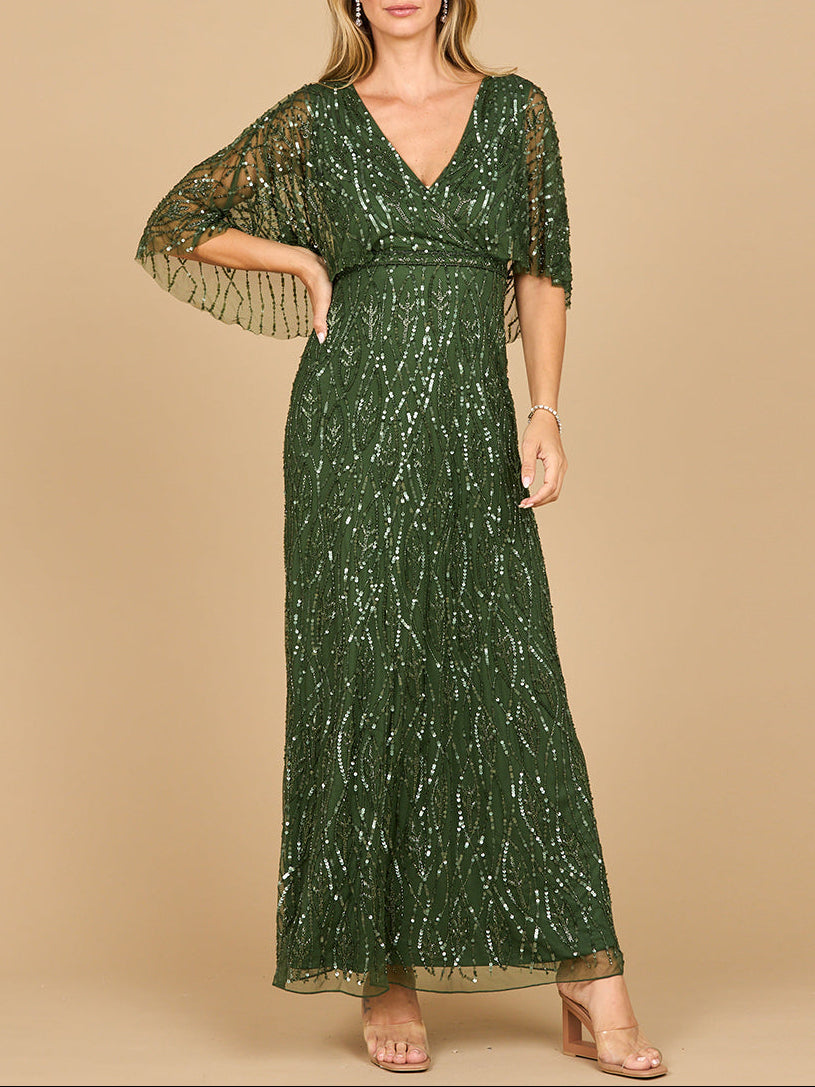 Beaded Gown with Half Cape by Lara New York