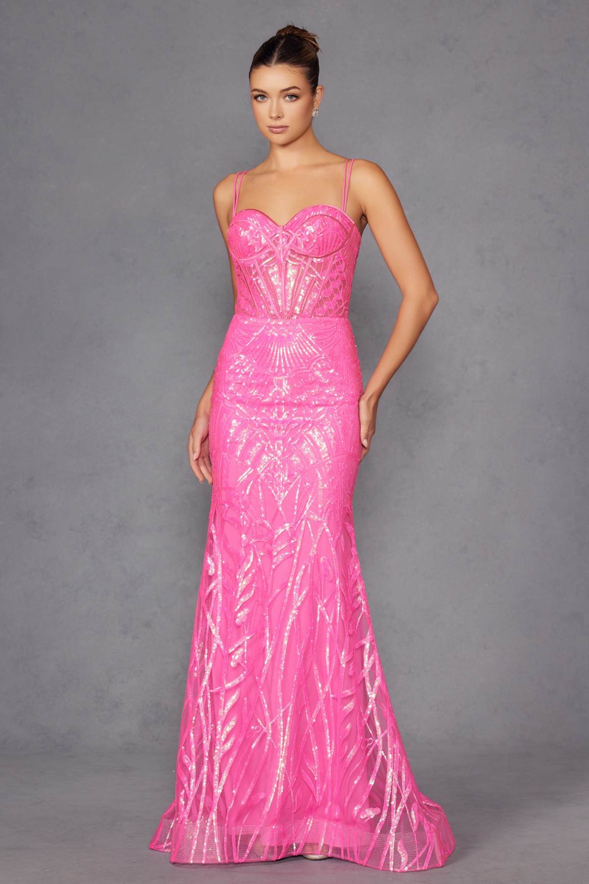 Juliet JT2886C Strapless Sweetheart Corset Sequin Fitted Gown by DiscountDressShop