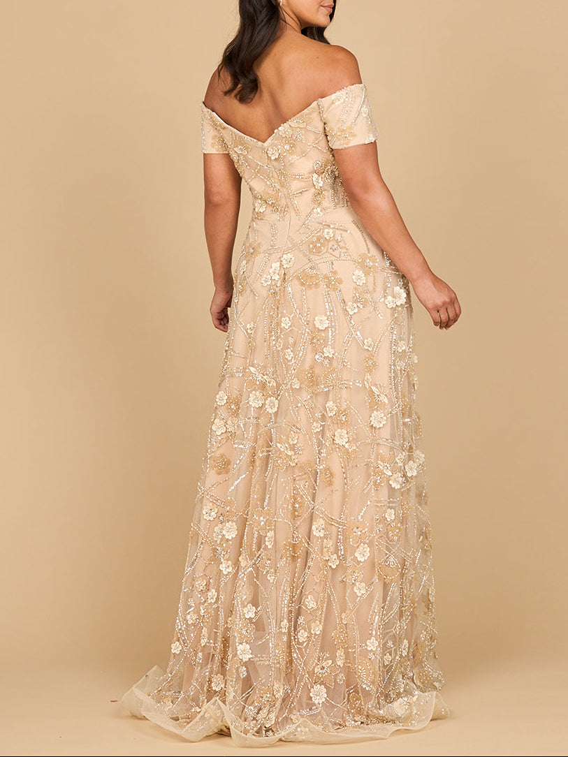 Off Shoulder A-Line Floral Gown | 28882 by Lara New York