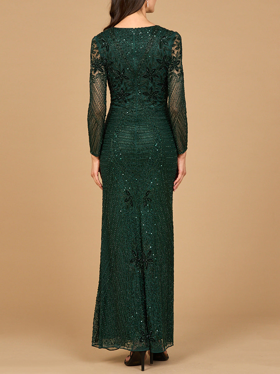 Long Sleeve Beaded Maxi Gown by Lara New York